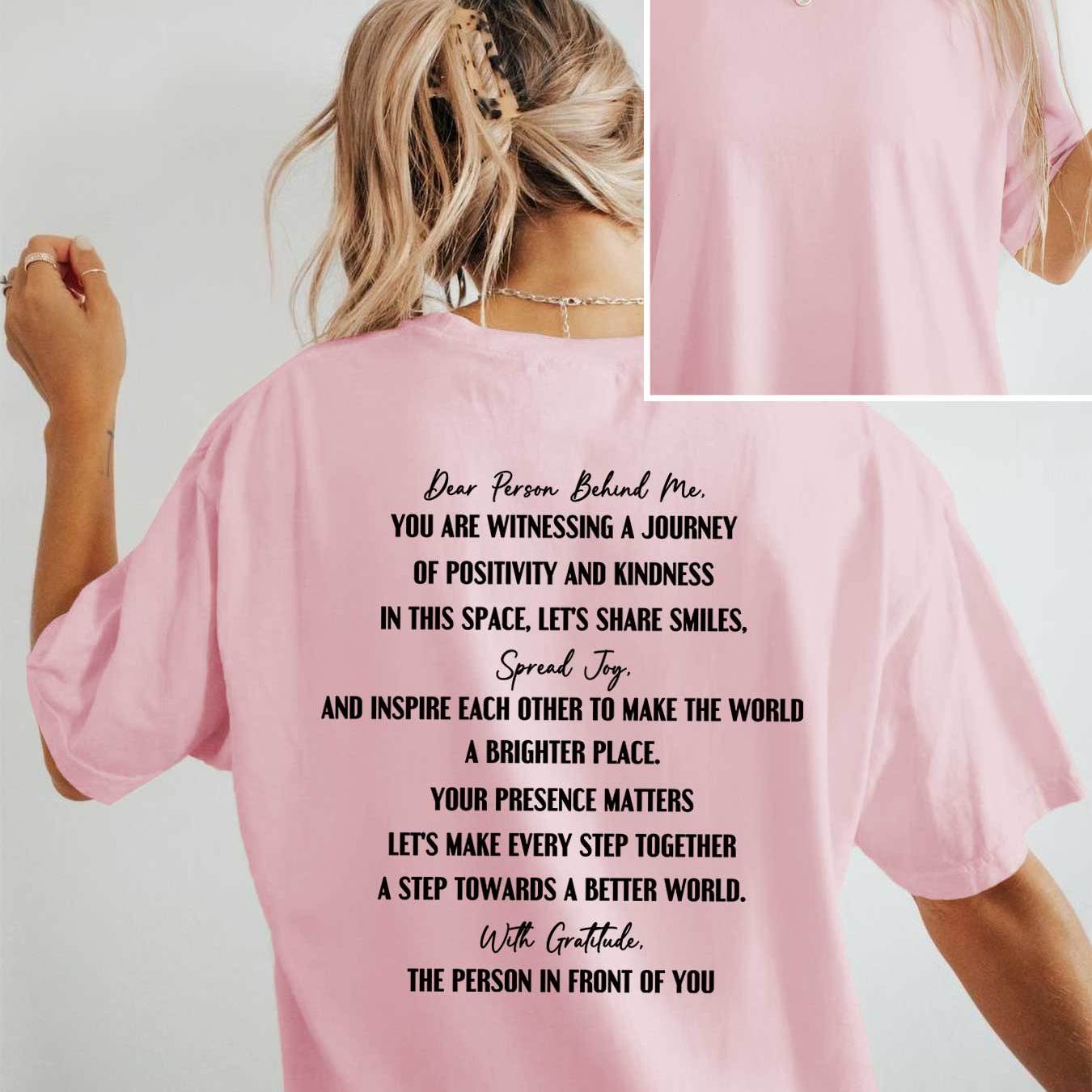 TEMU Women's Casual "dear Person Behind Me" Letter Print T-shirt - Soft Polyester, Short Sleeve, Round Neck, Spring/summer Top With Positive Message