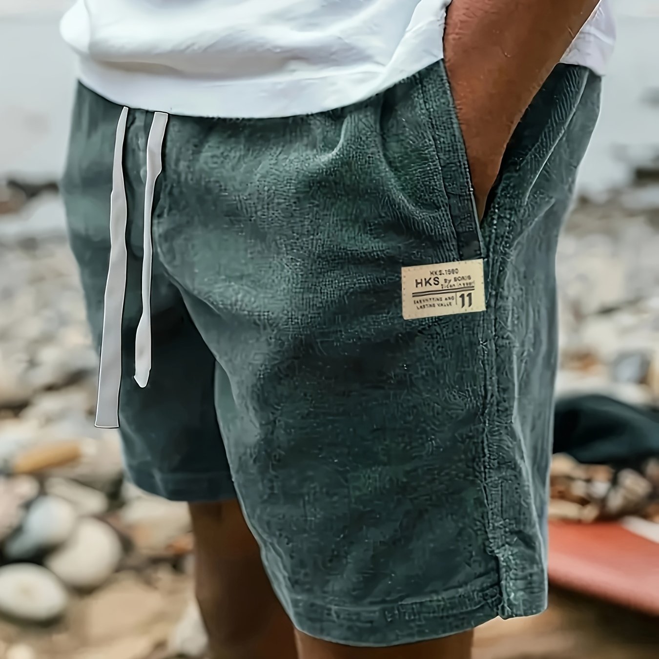 E-shop Herren-Etikettierte Cord-Shorts mit Kordelzug, Lässige stilvolle vielseitige Sommer-Outdoor-Shorts, Trendige modische