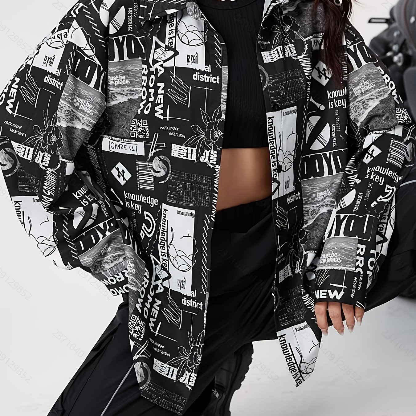 E-shop Retro Letter Print Langarm Cardigan mit Schulterfrei für Damen