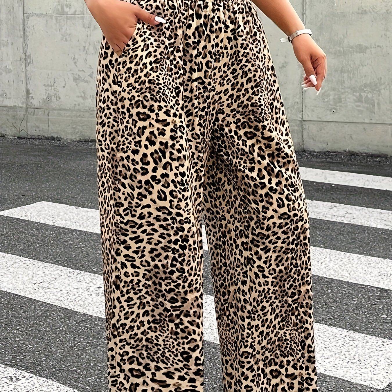 E-shop Plus Size - Plus Size - 2025 Herbst Winter Neue Damenmode Leopard Digitaldruck Straight Leg Hosen, Freizeitmode für den Weg zur Arbeit