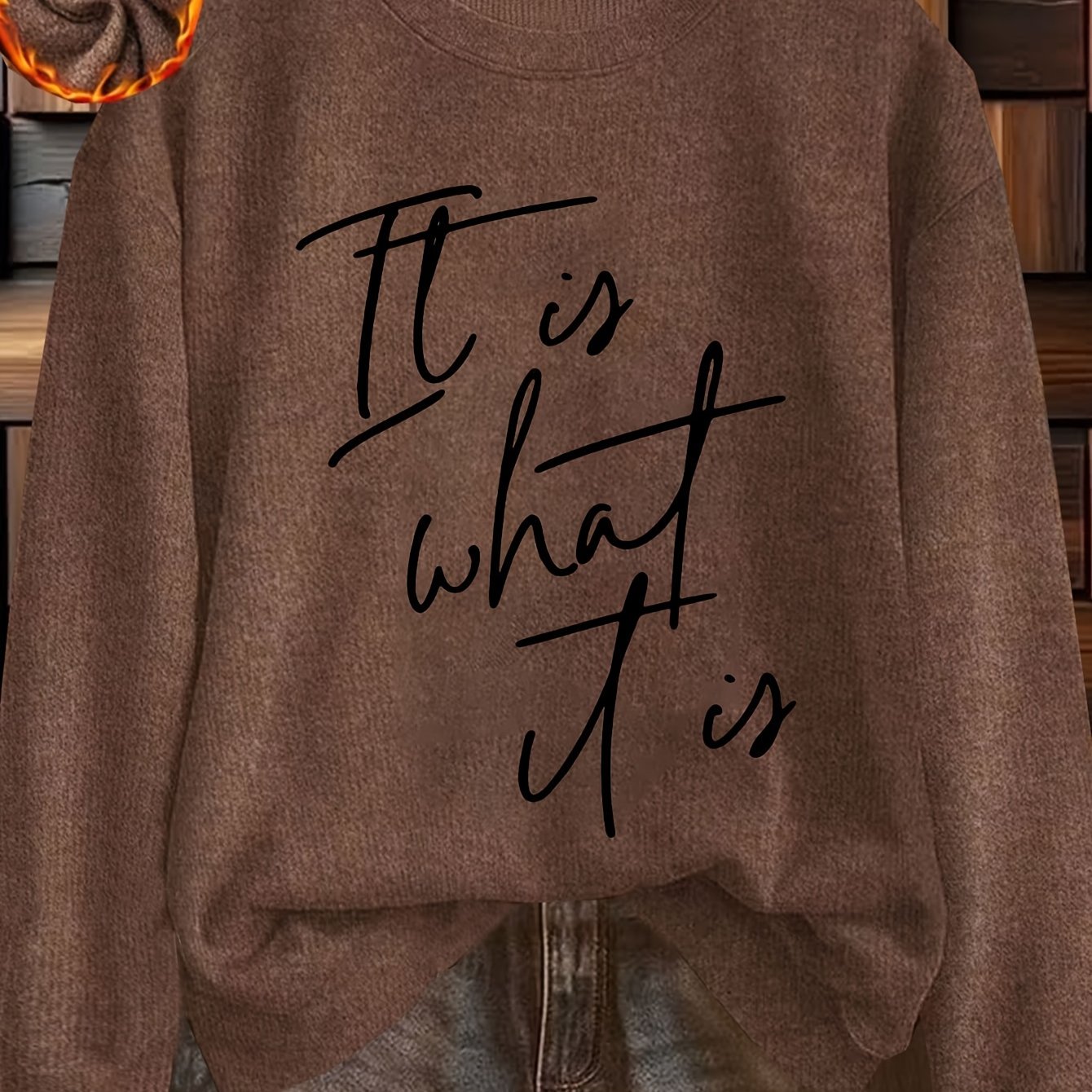 TEMU Damernas Casual Rundhalsad Tröja - Höst/Vinter Långärmad med " Reality" Bokstavstryck