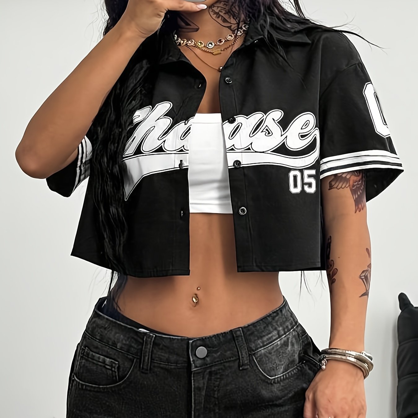 TEMU Women's Streetwear And Casual Pattern Short Shirt