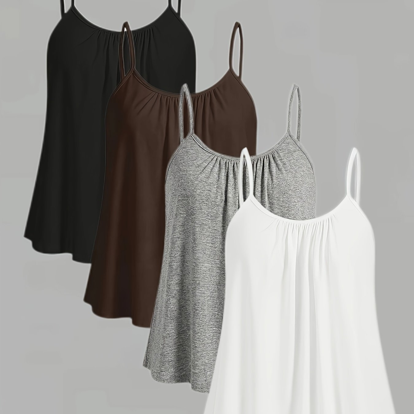 TEMU Women's 4pcs Set Ruched Spaghetti Strap Loose Fit Casual Tank Tops