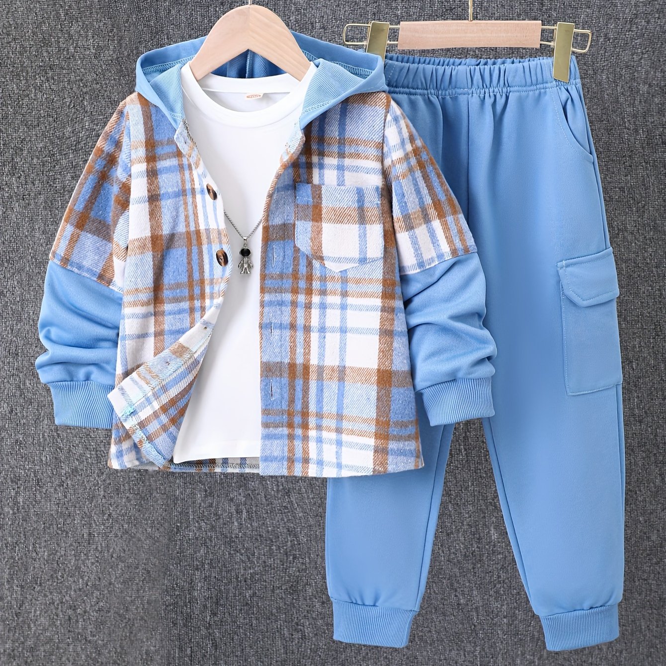 TEMU 2pcs, Fall And Winter New Boys' Long-sleeved Cardigan Suit Boys' Hooded Jacket Boys' Pants, For Outdoor