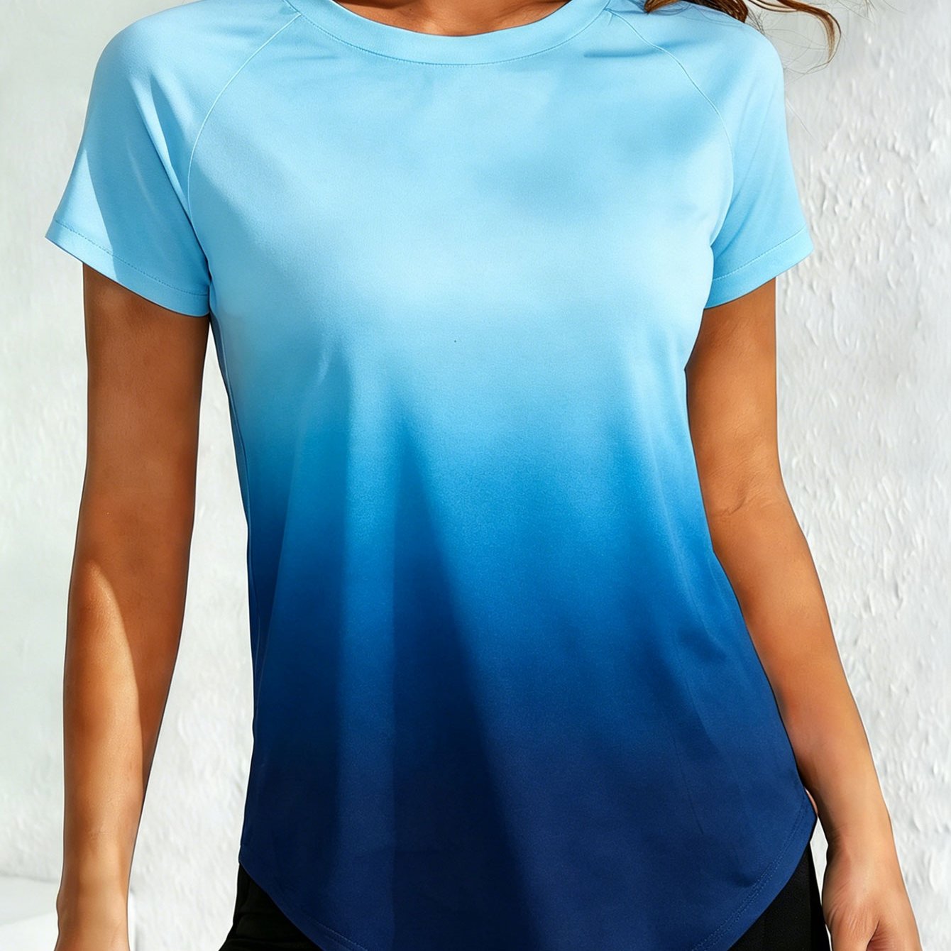 TEMU Women's Gradient Color Short-sleeve T-shirt With Raglan Sleeves - Loose Top, Breathable Round Neck Summer Blouse Fitness Shirt Suitable For Gym,