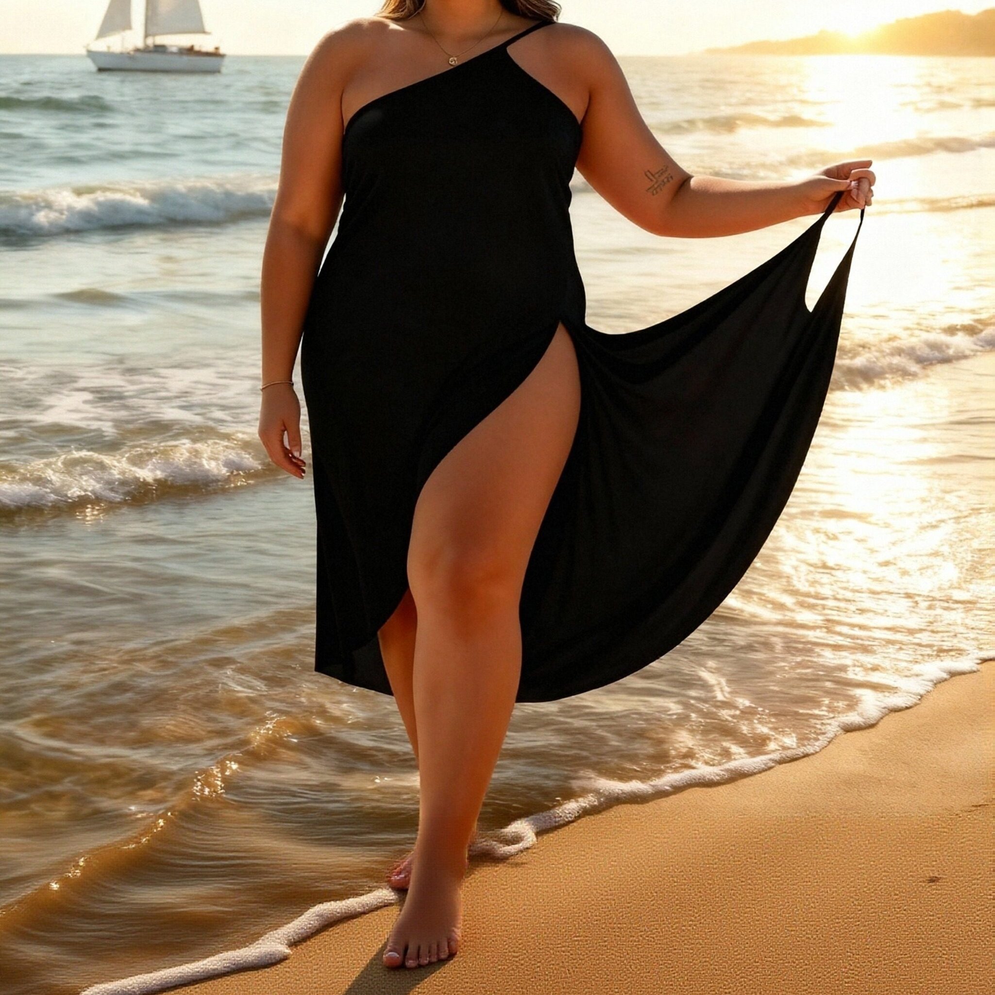 Image of Women's Plus Size Cover-up Shirt Beach Vacation Towel Fashion Black White Blue Red Gauze Wrap Dress Beach Cami Dress