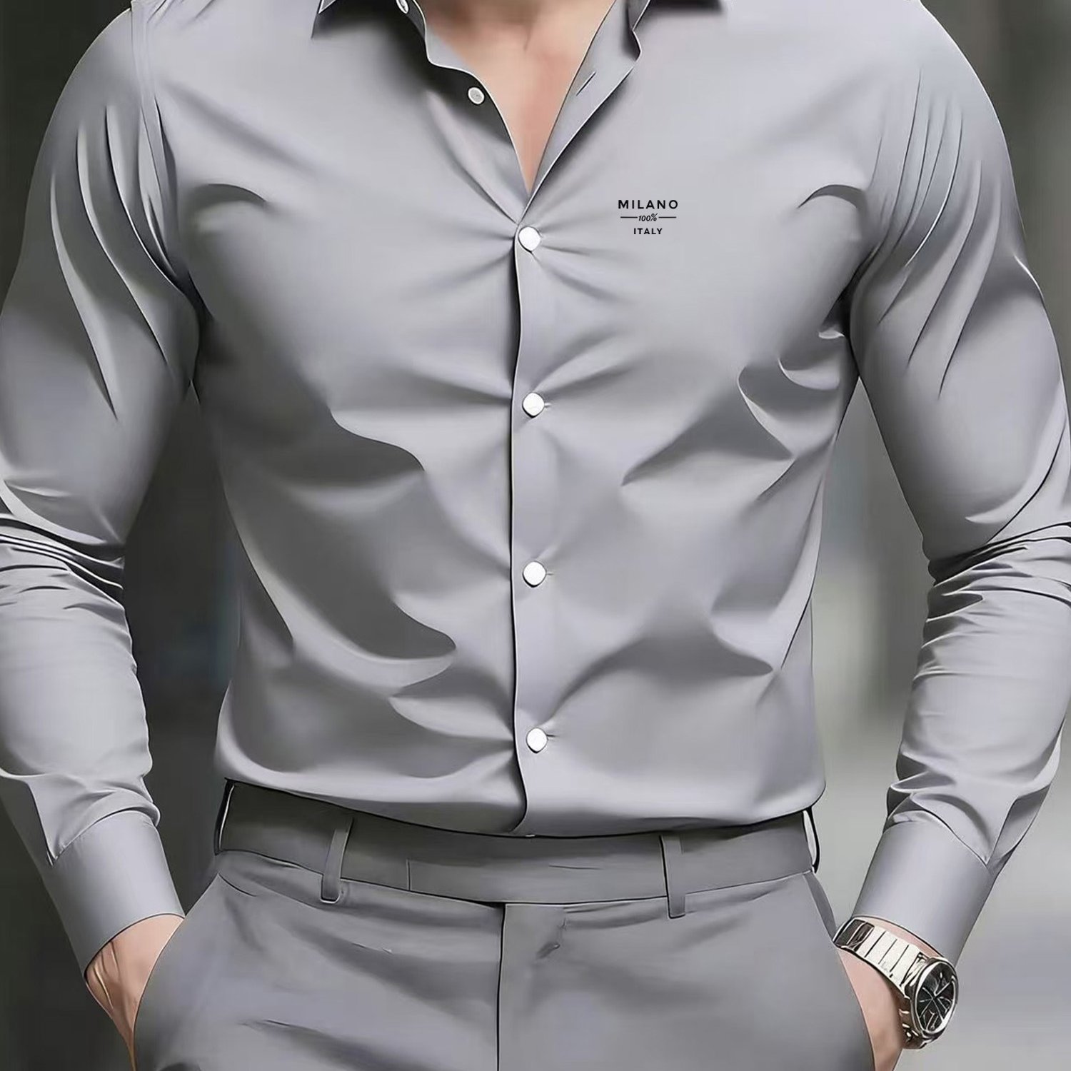 TEMU Options Italian-style Men's Shirt, Business Casual Slim-fit Wrinkle-free Light Luxury Dress Shirt