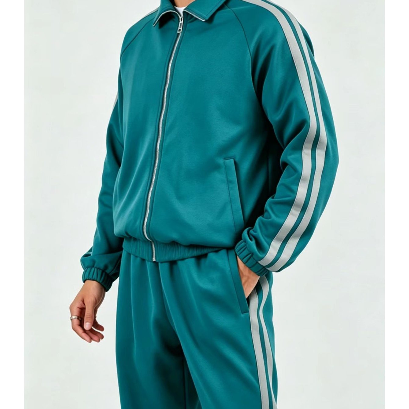 2pcs Sports Suit For Men And Women, With Side Stripes, Shoulder Lapel, Full Zipper Long Sleeve Jacket, And Matching Drawstring Ankle Pants. Campus Commuting, , Casual And Versatile Couple Set