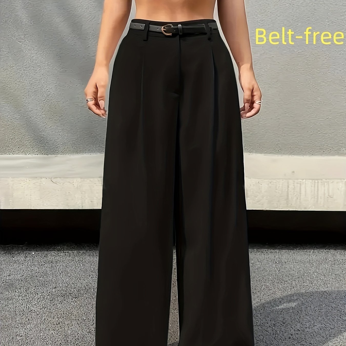 Image of Elegant Straight-leg Pants For Women - Solid Wide-leg Trousers - Suitable For Casual , Vacations, And Spring, Summer, And Autumn, Machine Washable Without A
