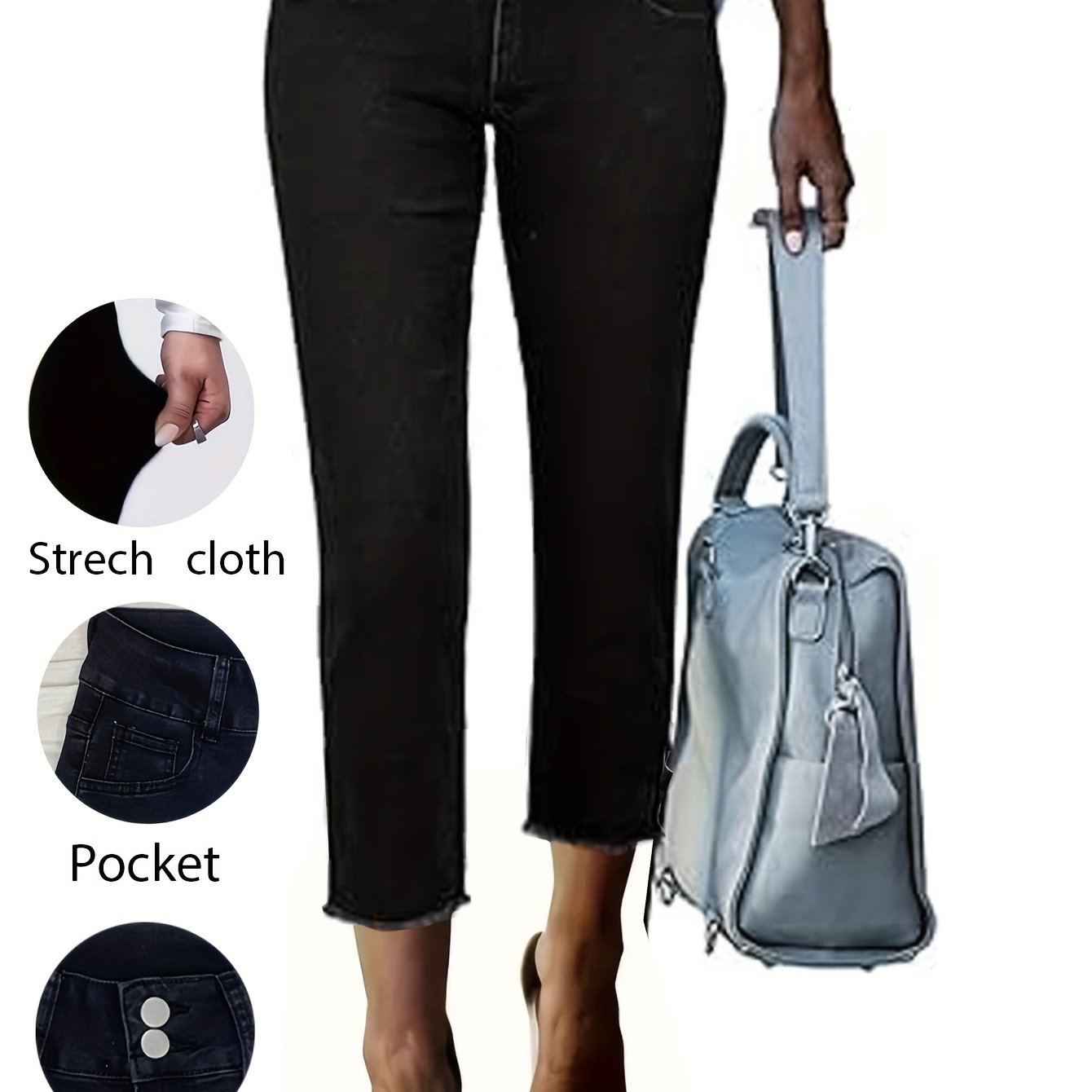 Women's Denim Elegant Casual Black Capri Pants 25023