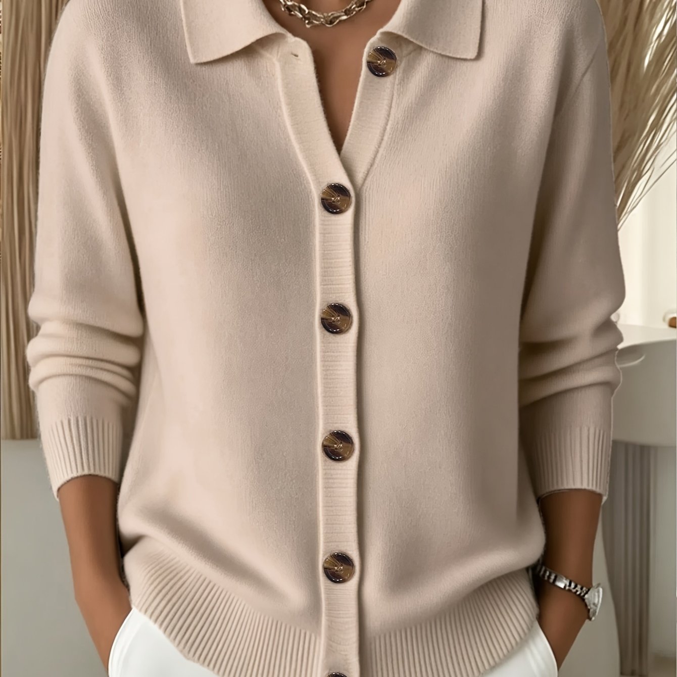 TEMU Autumn Winter New Niche Cardigan Women' Lazy Style Sweater Jacket, V-neck Design Statement Cardigan, Casual Elegant Autumn Winter Outerwear,