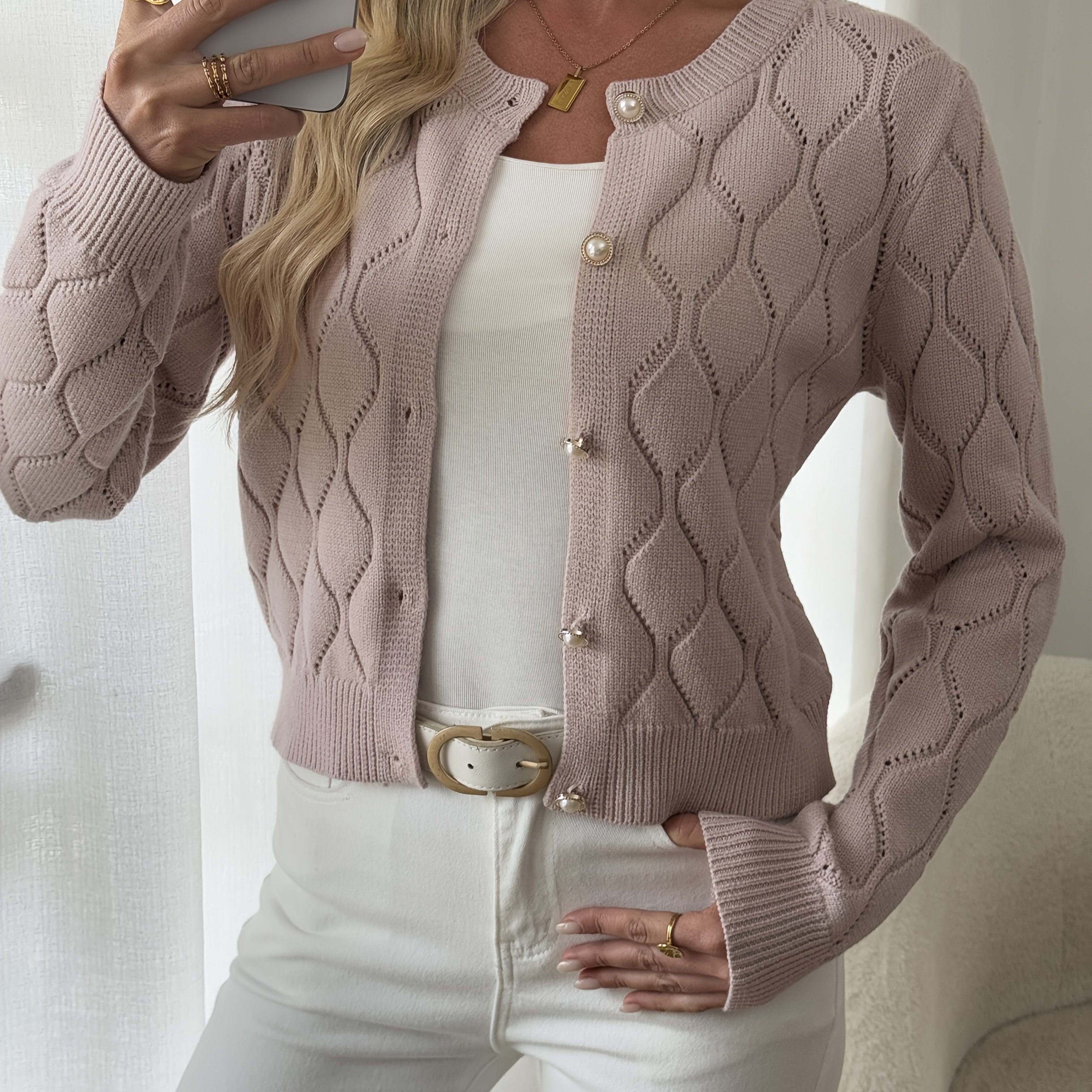 Yy110565 Women' Color Front-button Long Sleeve Cardigan Sweater For Spring And Summer, An Essential For Women's Fashion