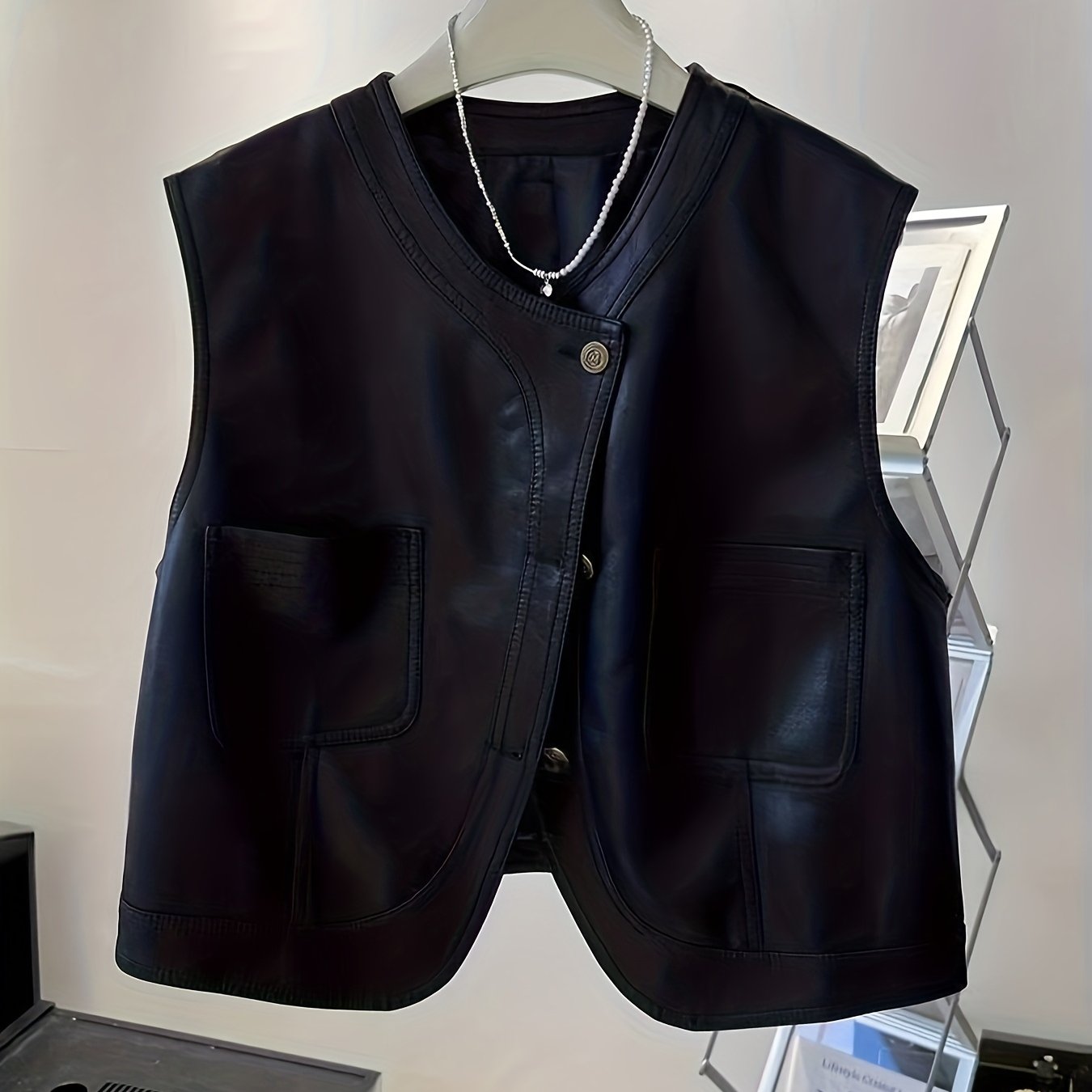 TEMU Short Pu Sleeveless Vest Tank Top Jacket