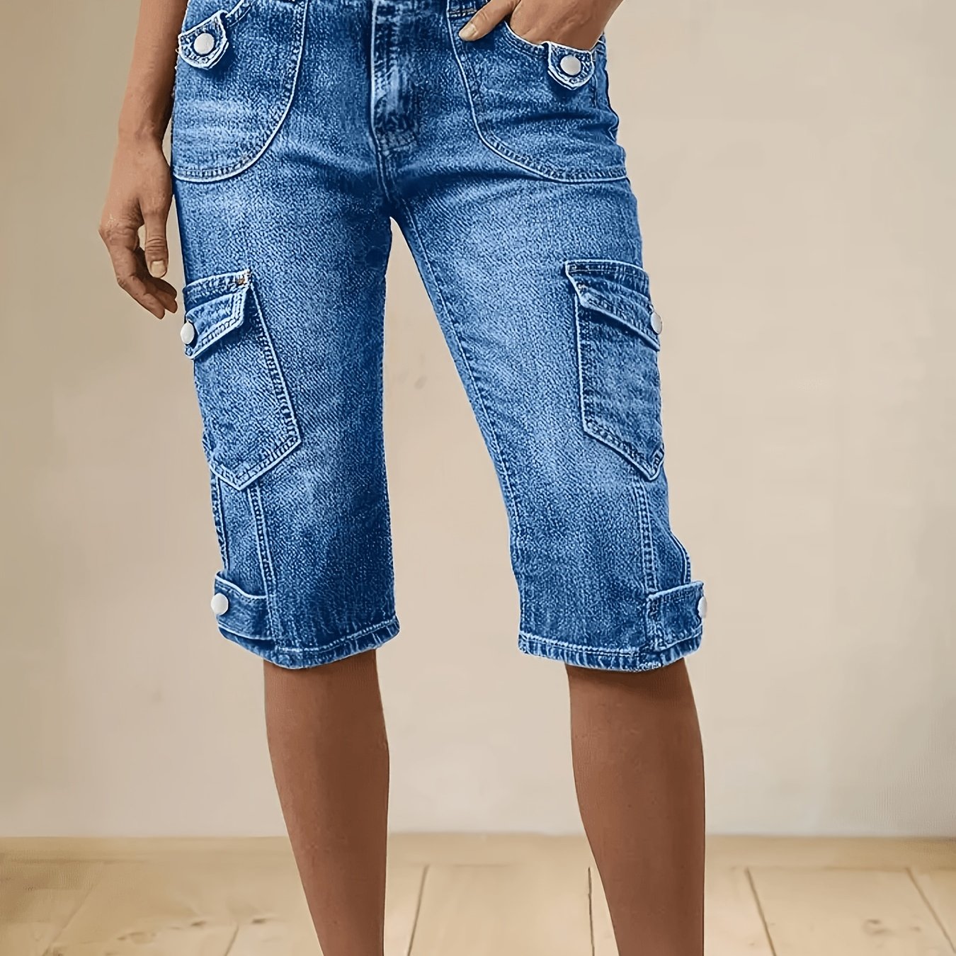 Women's Plus Size Retro Multi-pocket Workwear Style Denim Shorts