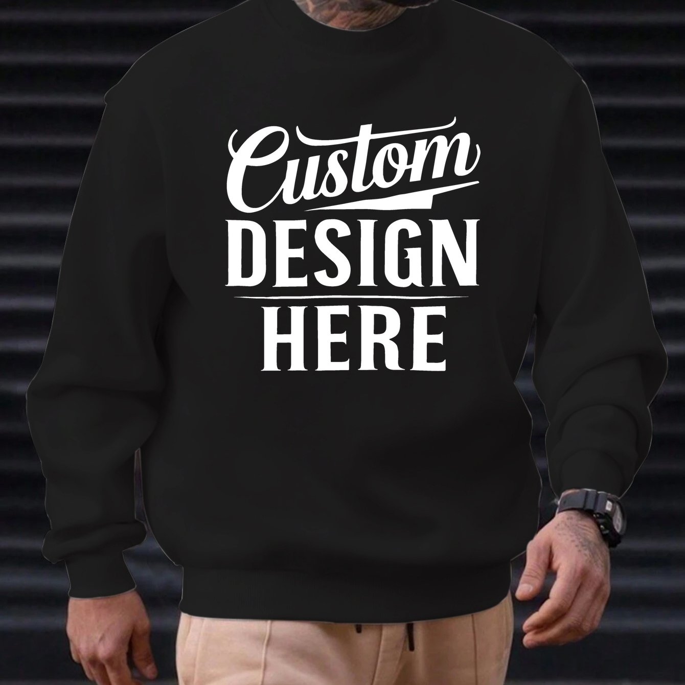TEMU Plus Size Men's Loose Fit Sweatshirt For Fall/winter, Halloween And Christmas Pattern/text Customization, Personalized Fun And Stylish Top, Long