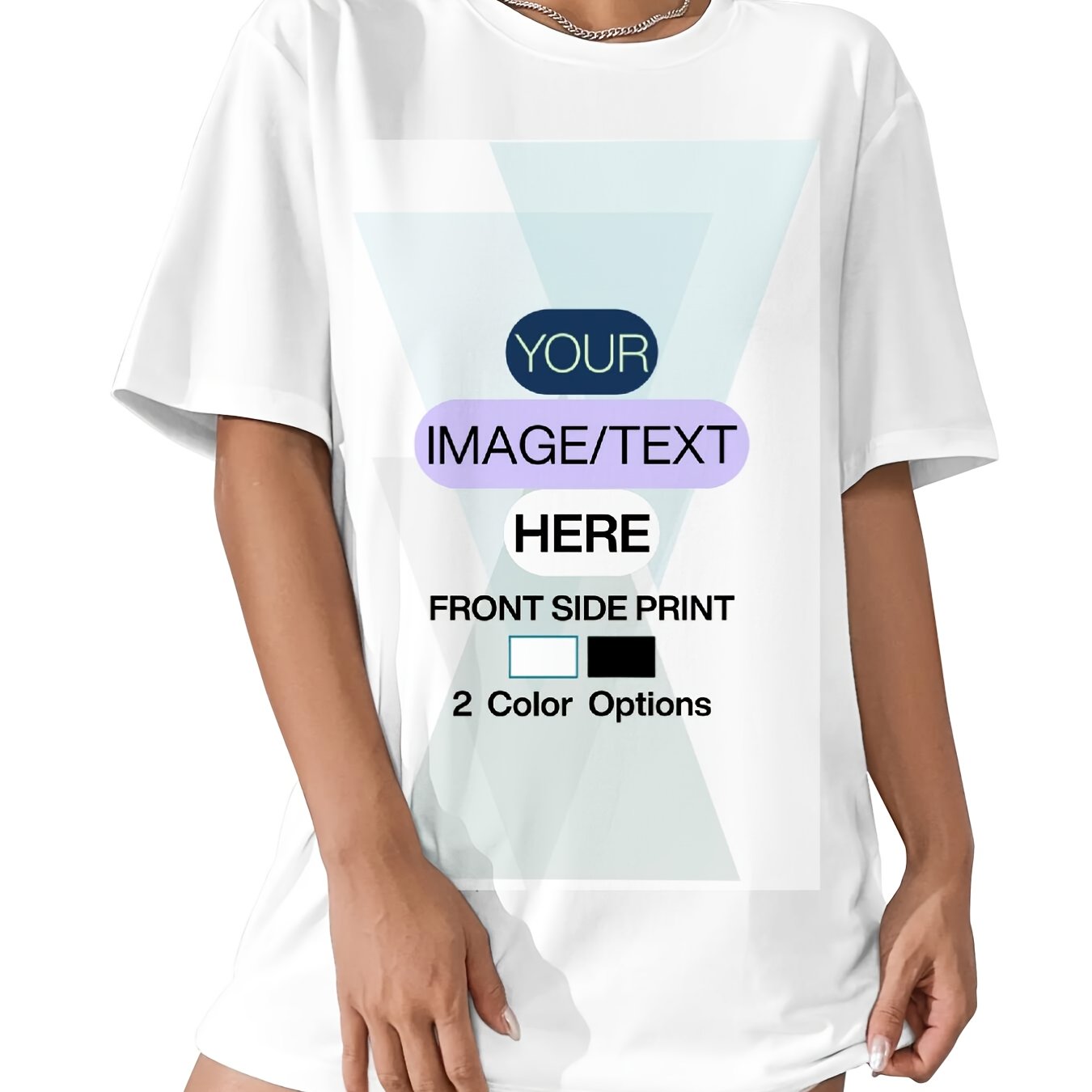 TEMU Custom Women's & Men's Pure T-shirt - Personalized Front Photo/text Print Suitable For Casual,, Promotional Wear - Soft Crew Neck Short Sleeve