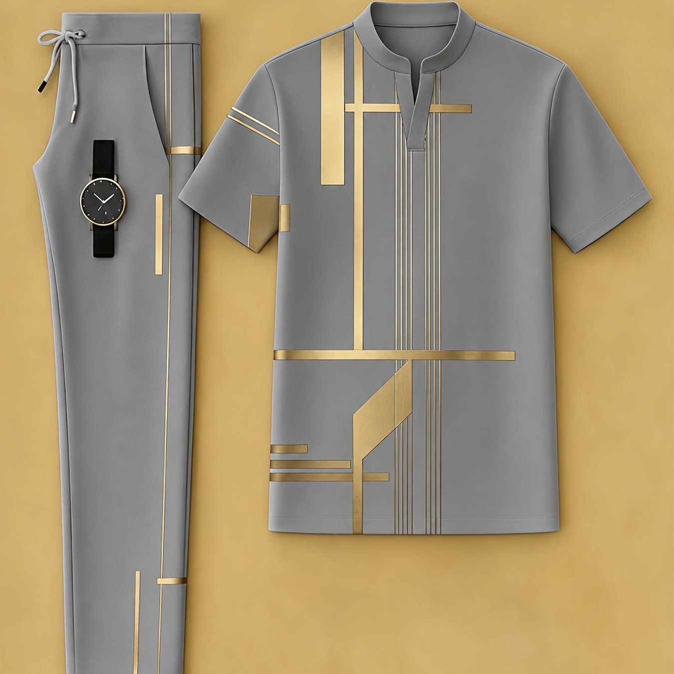 TEMU Completo da composto da giacca e pantaloni pezzi, con alla coreana, stampa e coulisse, tuta per riunioni di lavoro, viaggi di fine