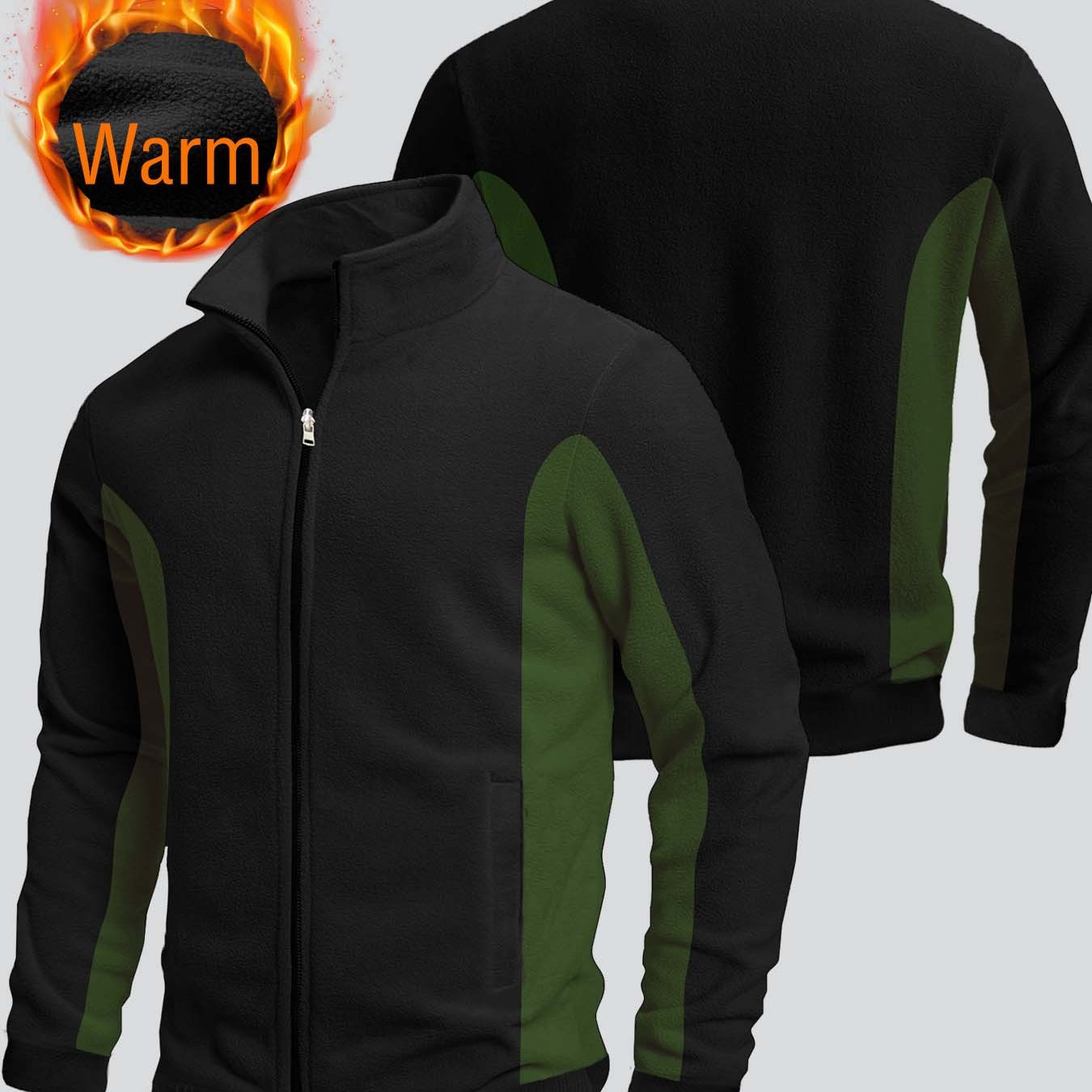 TEMU Men's Fleece Jacket, Winter Warm Collar Fleece-lined Thickened Fleece Sweater Coat, Outdoor Riding Warm Clothing Sports Wear, Premium Leisure