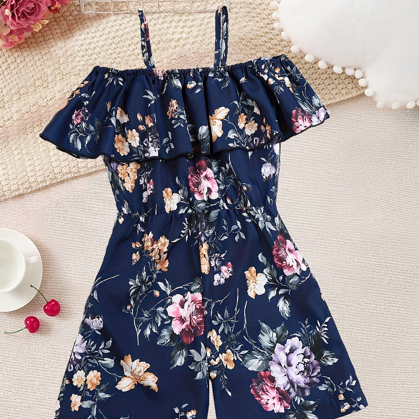 Summer Dark Blue Jumpsuit For Older Girls, Perfect For Outdoor