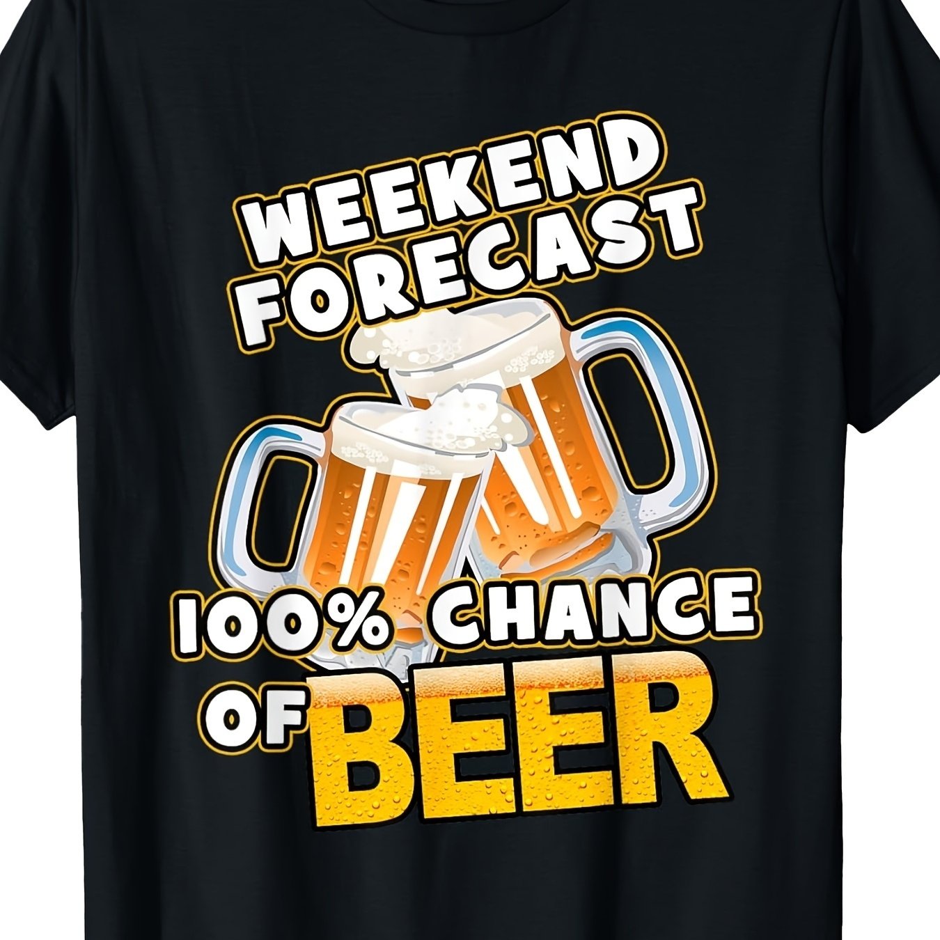 TEMU Men's - Casual T-shirt With Weekend Forecast Weather Icons & Beer-themed Suitable For Outdoor, Casual Attire, Machine Washable Breathable Round