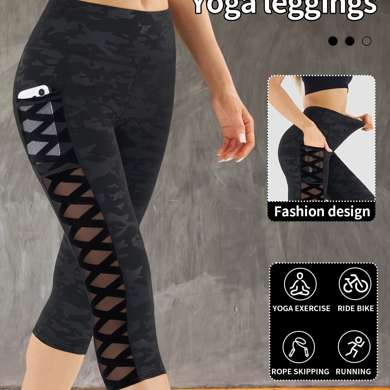 Image of Women's High-elastic Capri Yoga Pants With Pockets - Camo Print 7/8 Length Workout Trousers, Breathable Summer Outdoor Gym Pants Suitable For, Yoga, Casual Wear