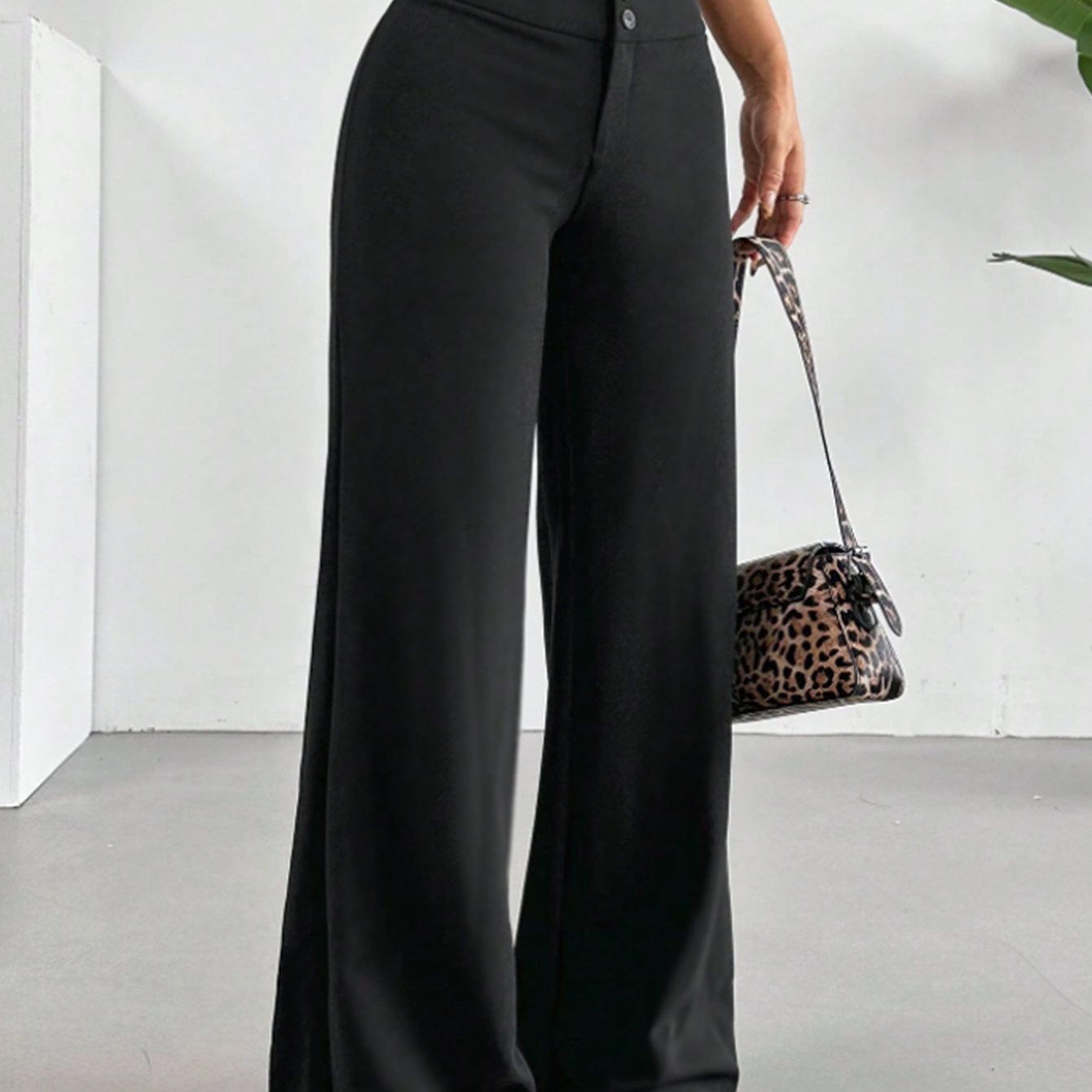 E-shop Lässige High-Waist Straight Leg Hose, lockere bequeme geradehängende Hosen, für den
