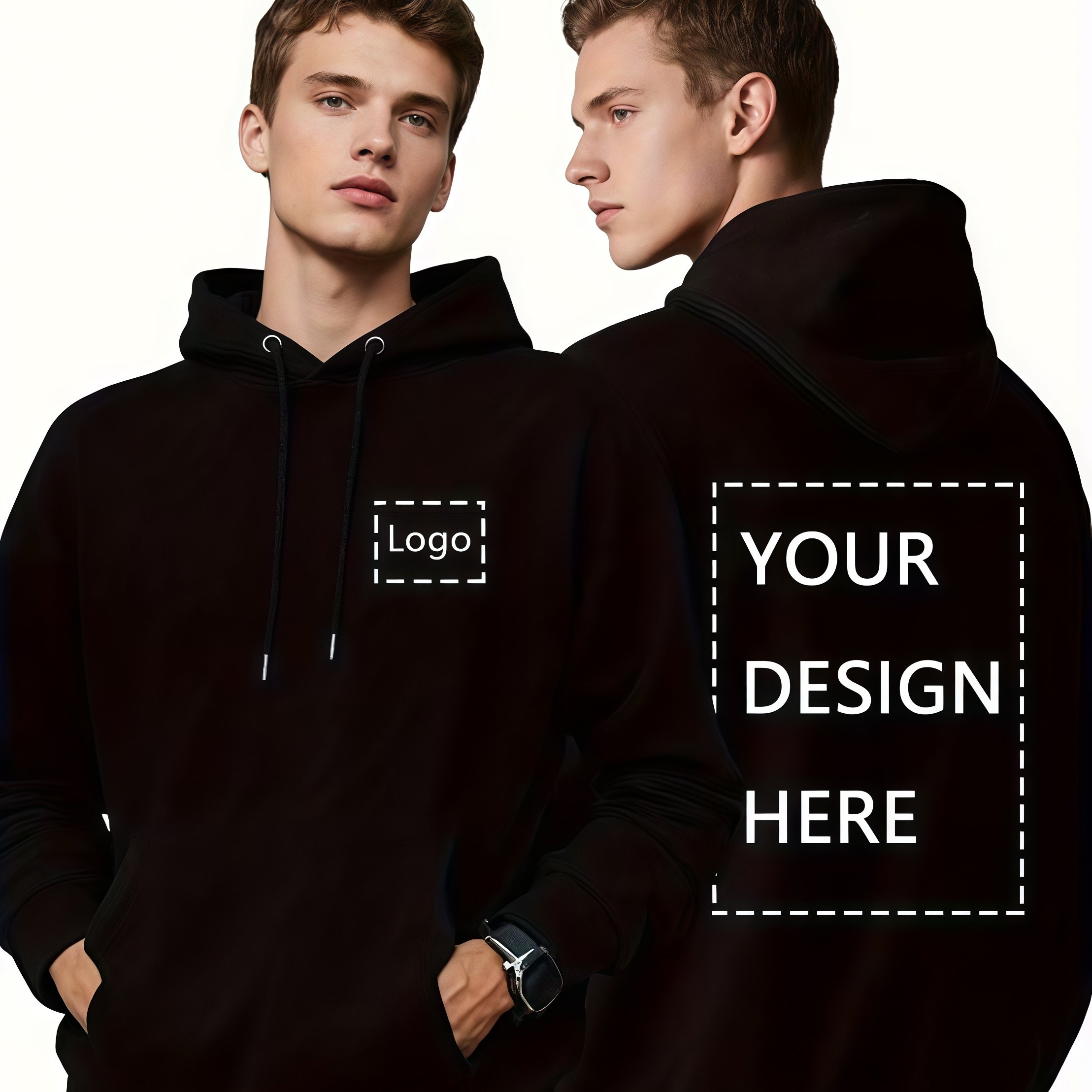 Image of Men's Customizable Hooded Jacket With Personalized /text/ - Loose Fit Hooded Suitable For Business Wedding Party Jacket, Machine Washable Hooded Outerwear For Corporate Events, Gifts, Front Pocket &