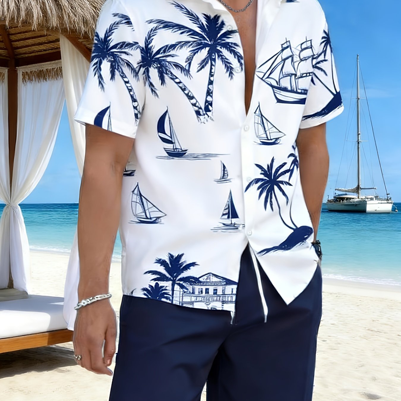 TEMU 1pc Nautical Aloha Shirt, Top For Smart-casual Occasions, Summer Short-sleeve Shirt, Suitable As A Father's Day Gift, The 's Gift, Creative
