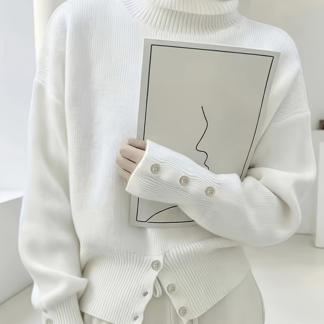 TEMU Pull FFDX pour femme à col avec ourlet asymétrique boutonné et cordon de serrage, manches longues et coupe pour /hiver, coupe décontractée pour