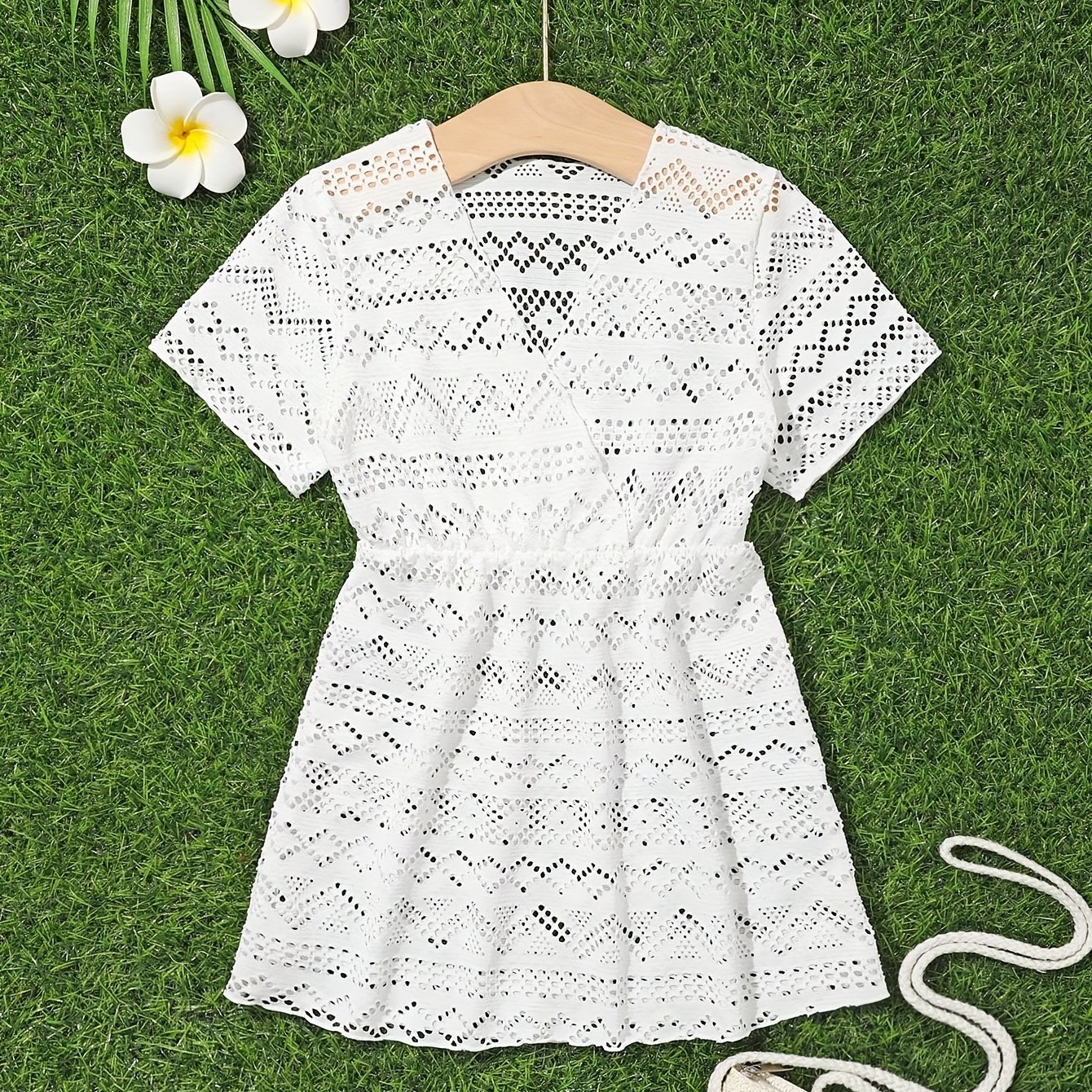 Image of Girls' Loose Fit Beach Cover Up - Short Sleeve Semi-sheer Swimwear Dress Suitable For Poolside, & Hawaiian Vacations - Machine Washable Mesh Swim Shirt