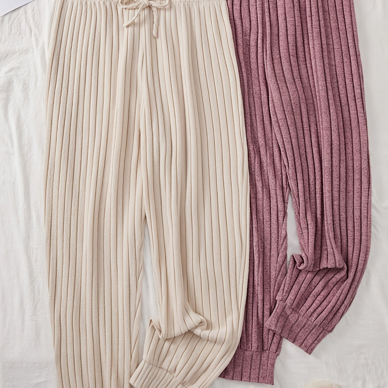 TEMU Plus Size Two-pack Textured Thick Stripe Tie-waist Elastic Comfortable Pants