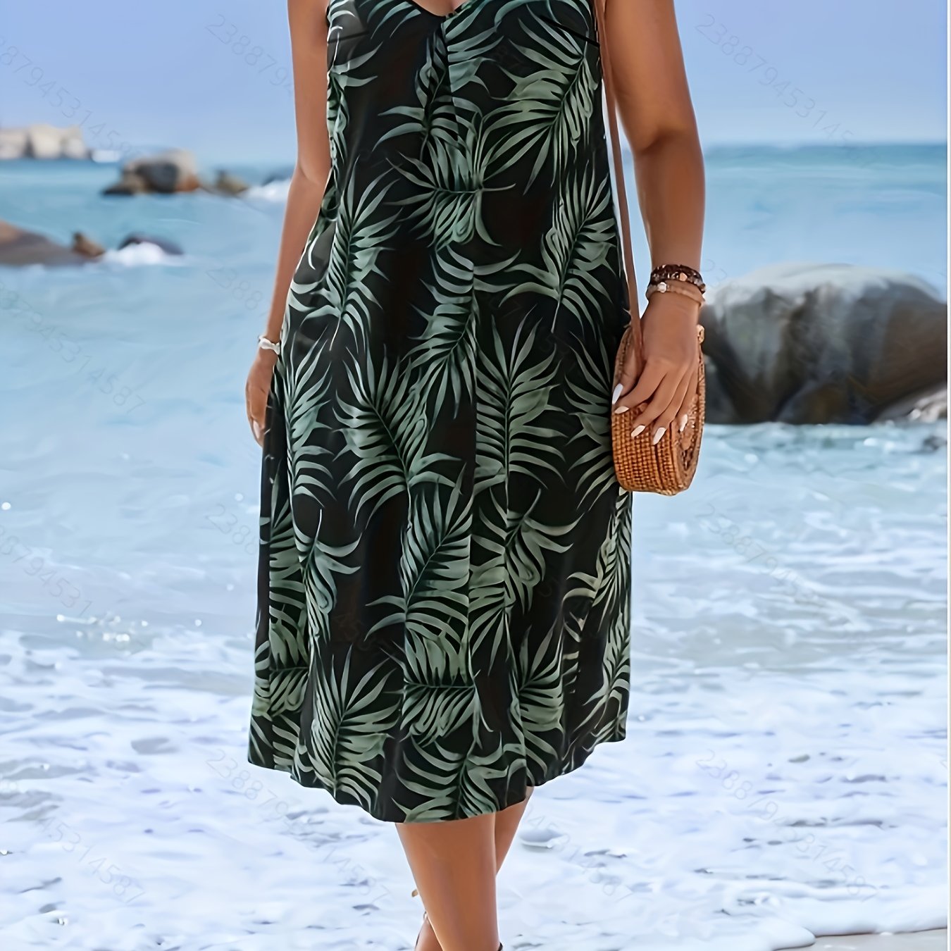 Image of Plus Size, : Lightweight Plus Size Halter Sundress In Paradise Prints