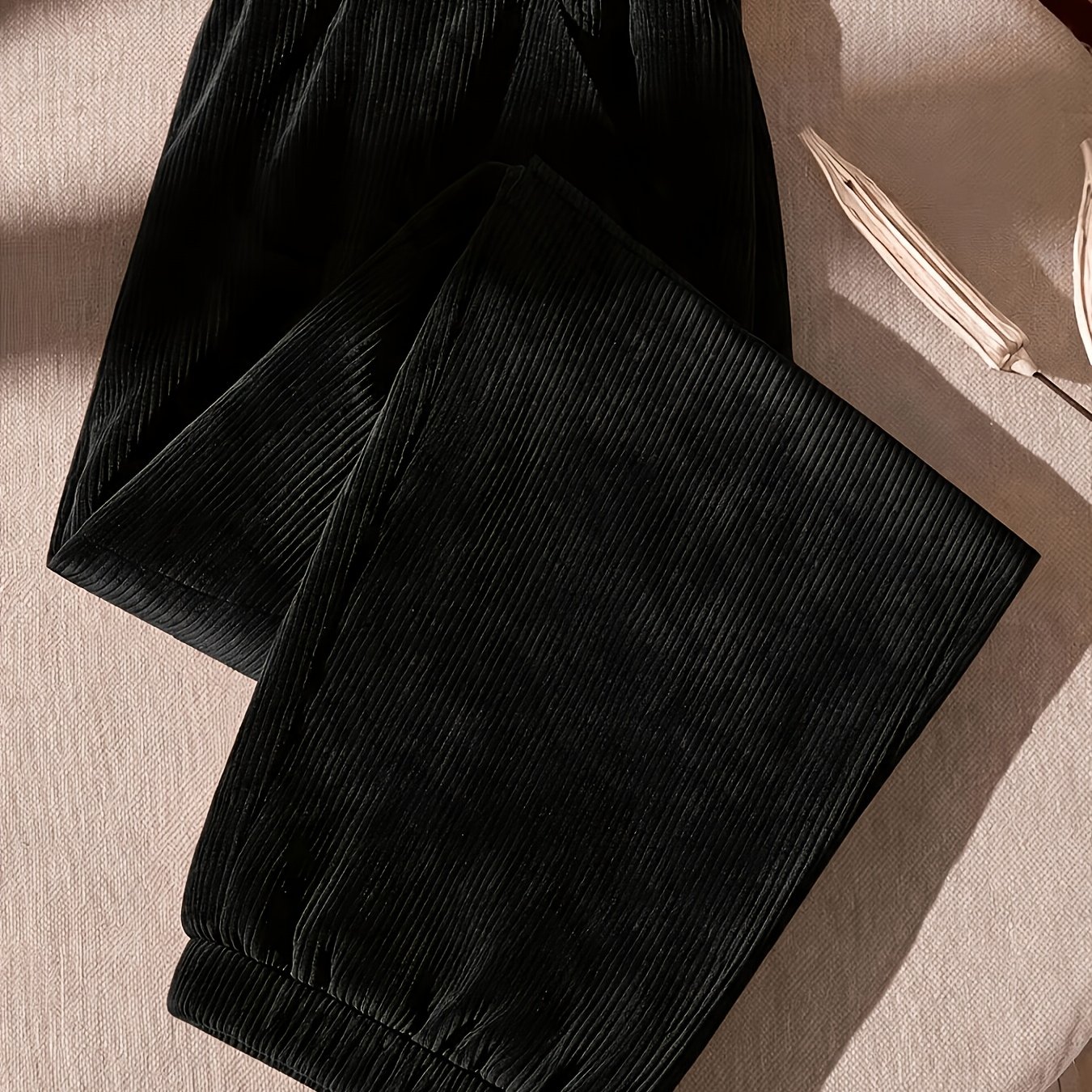 TEMU Pantalon à cloche en velours à pour femme grande taille, automne/hiver, taille haute élastique à coupe et évasée, pantalon long décontracté et