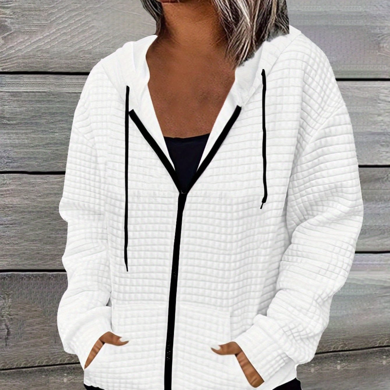 Solid Drawstring Zipper Hooded Jacket Casual Long Sleeve Hoodies Outerwear Women's Clothing