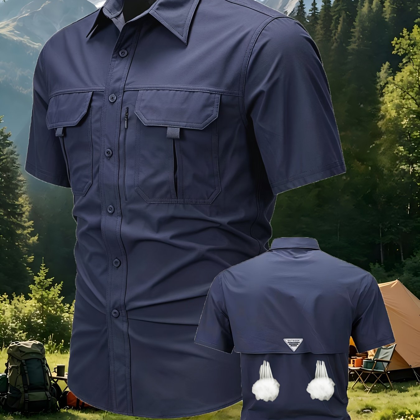 TEMU Men's Summer Quick-dry Workwear Short-sleeve Shirt, Multi-pocket Breathable Shirt For Mountaineering, Fishing, And Camping, With Ventilated Mesh