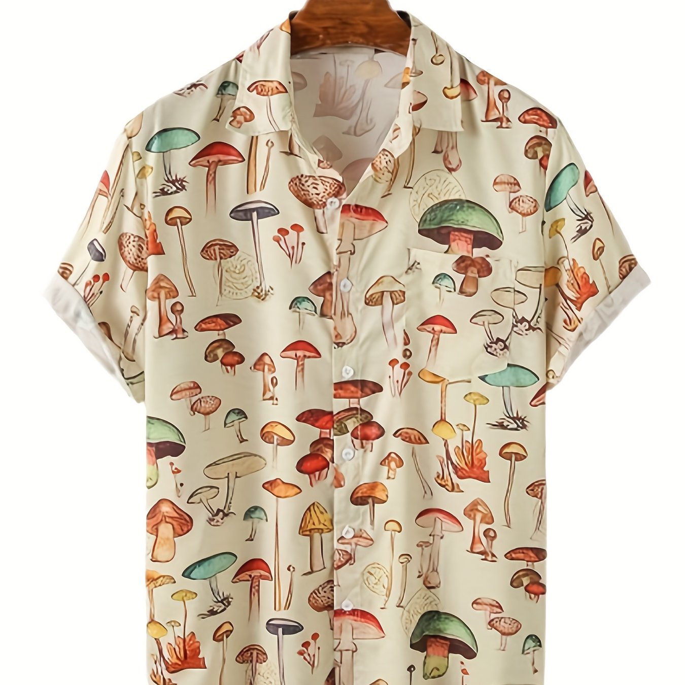 Image of 2023 Men's Hawaiian Shirt Fashion Casual Streetwear Turn- Button Short Sleeve Cartoon Mushroom Beach Print Shirt Summer