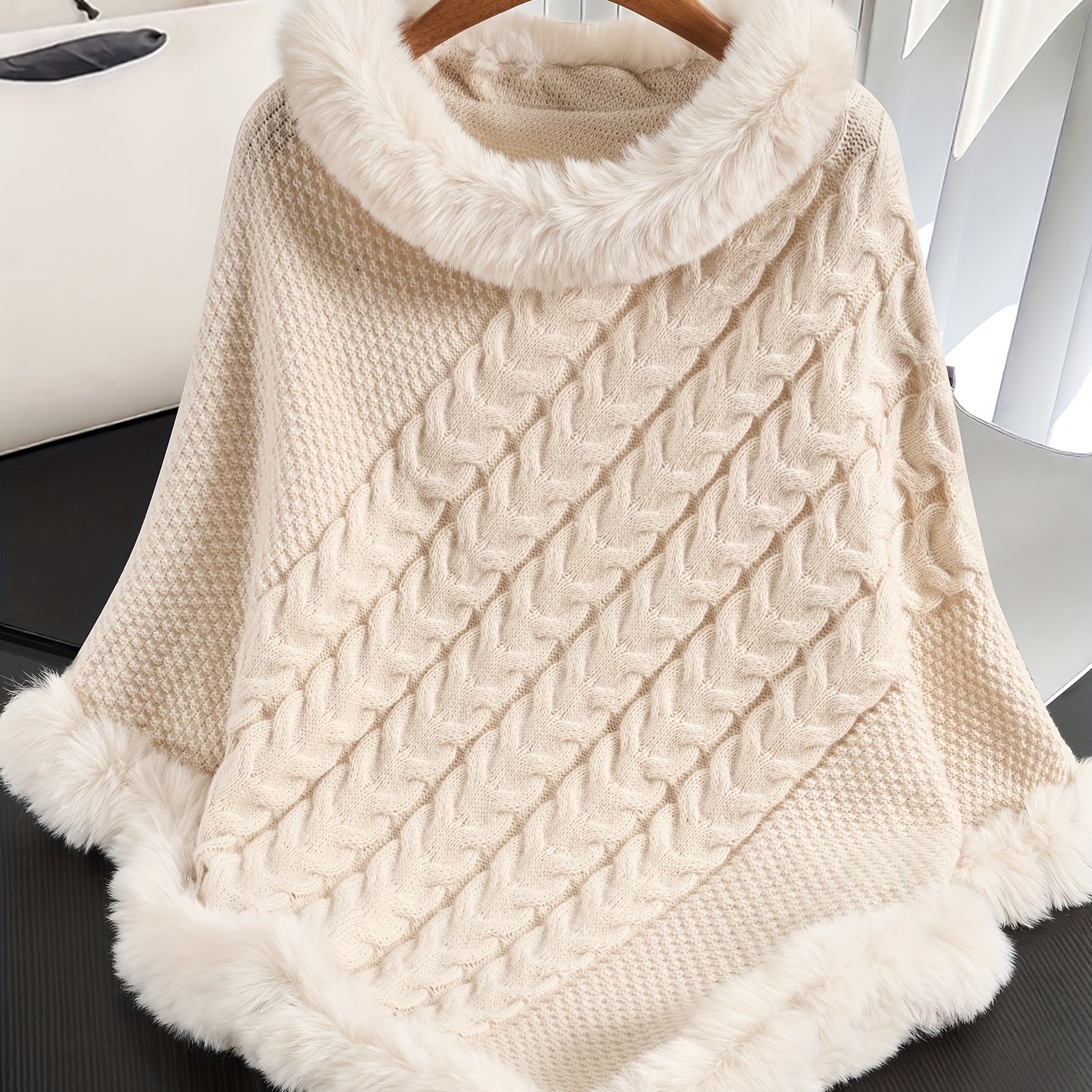 TEMU Elegant Special Edition "net Body Bust" - 1pc Of Elegant Women'-color Cable- Shawl Pullover, 100% Polyester Fiber, Faux Trim With Faux Collar