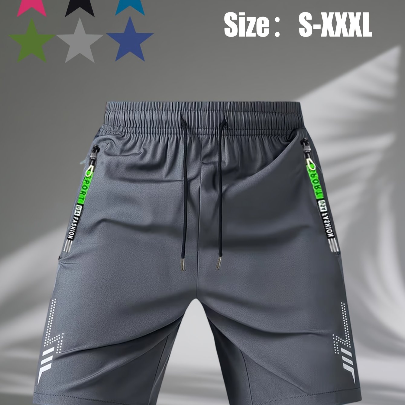 TEMU Short décontracté d'été à séchage rapide pour homme - Short respirant avec cordon de serrage et poches zippées sécurisées pour temps chaud