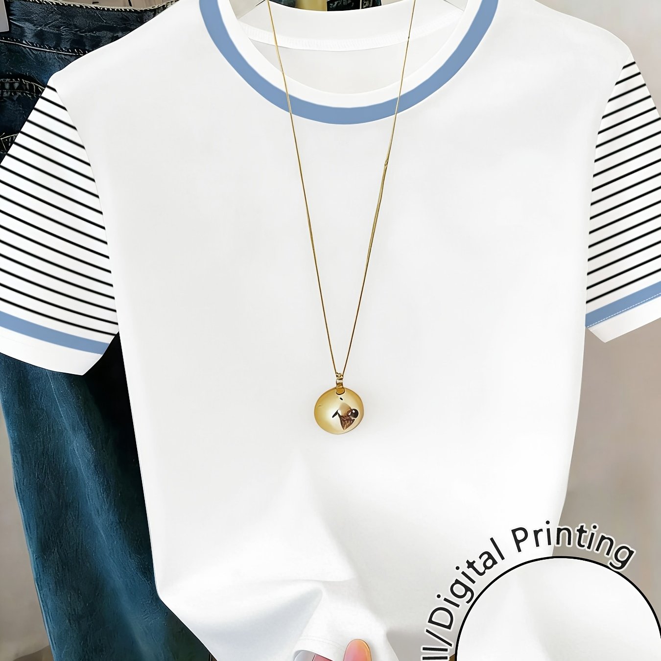 TEMU Women's Vintage Contrast Ringer T-shirt, Striped Sleeve Casual Crew Neck Short Sleeve Top, Versatile Daily Wear