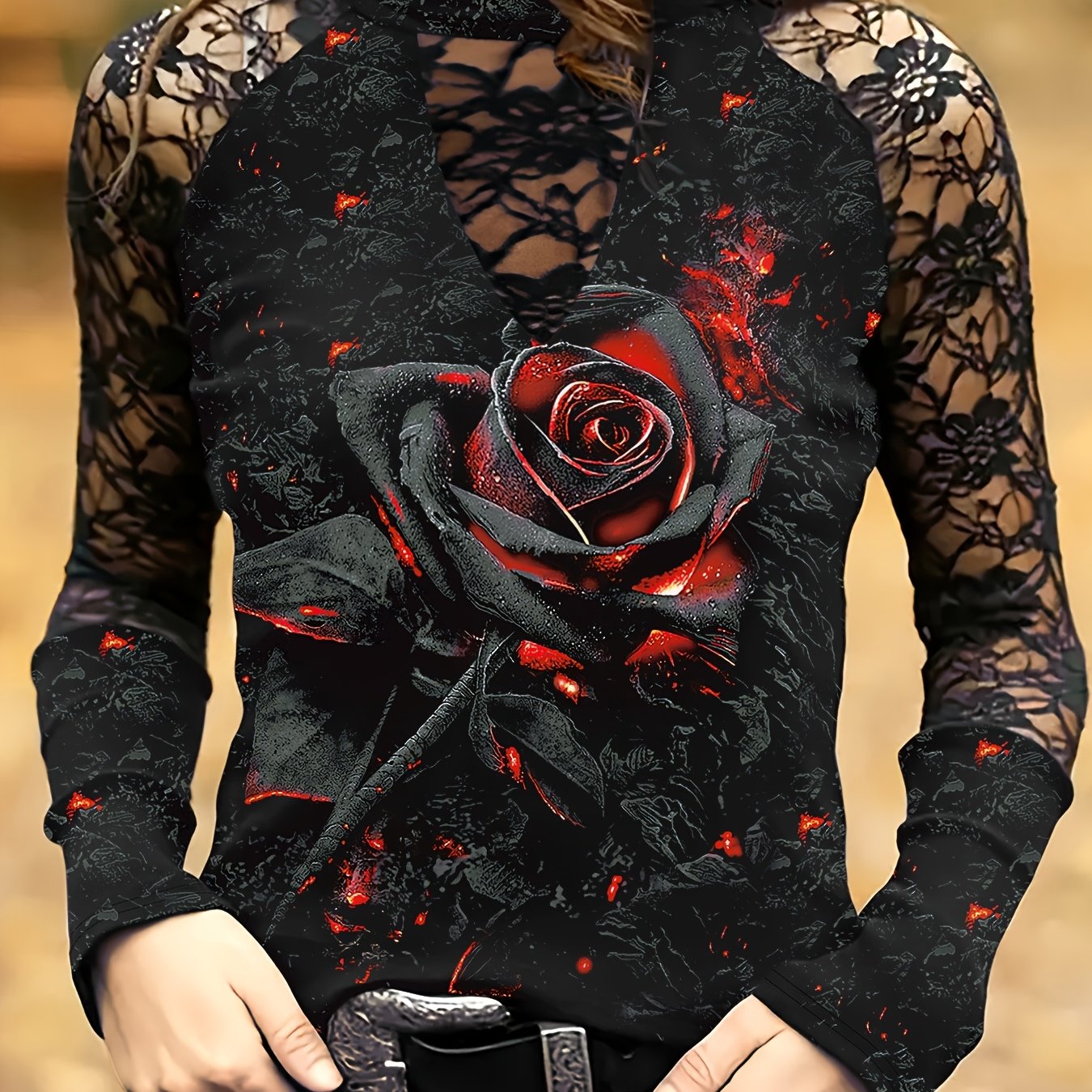 Women's Lace Patch Sleeve T-shirt