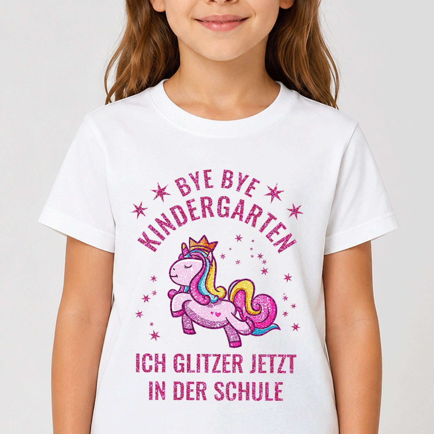 1pc Children's Nursery Graduation Farewell Girls Unicorn School Bye T-shirt White Comfortable Casual Crew Neck Tee For Boys And Girls T Shirt, 200g