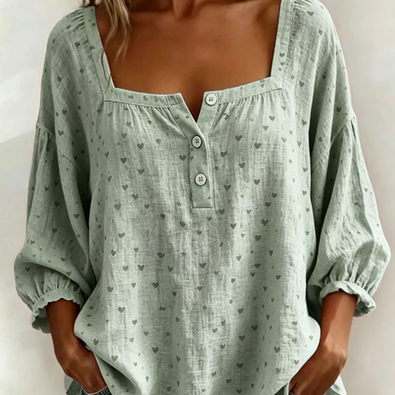 Image of Plus Size, New Arrival Womens Square Neck T Shirt Outdoor Street Light Heart All Top Fashion Versatile Design Sense Print Blouse
