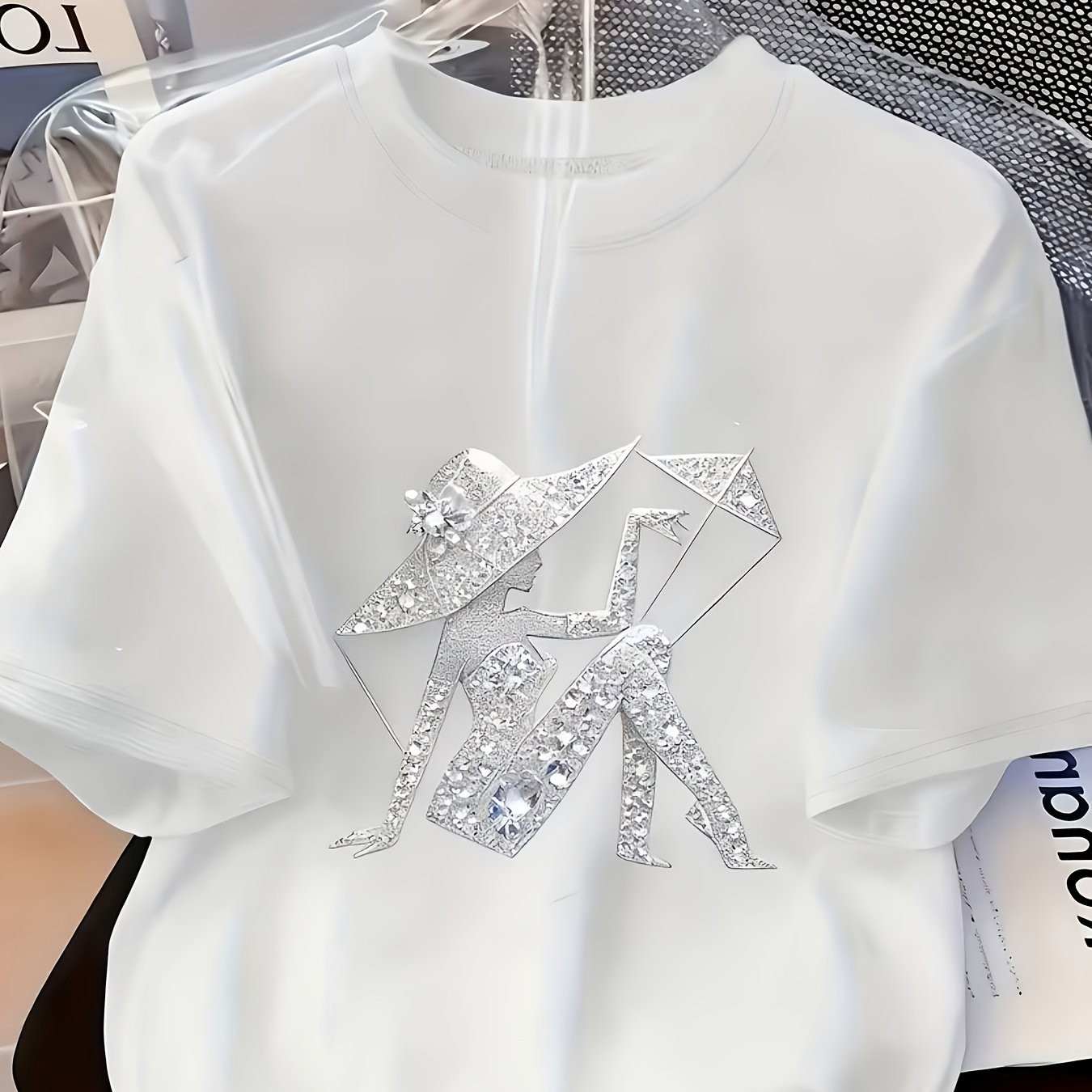 E-shop T-Shirt in großen Größen mit Grafikdruck, kurzärmeliges Freizeit-Top mit Rundhalsausschnitt für Sommer und Frühling, Damenbekleidung in großen