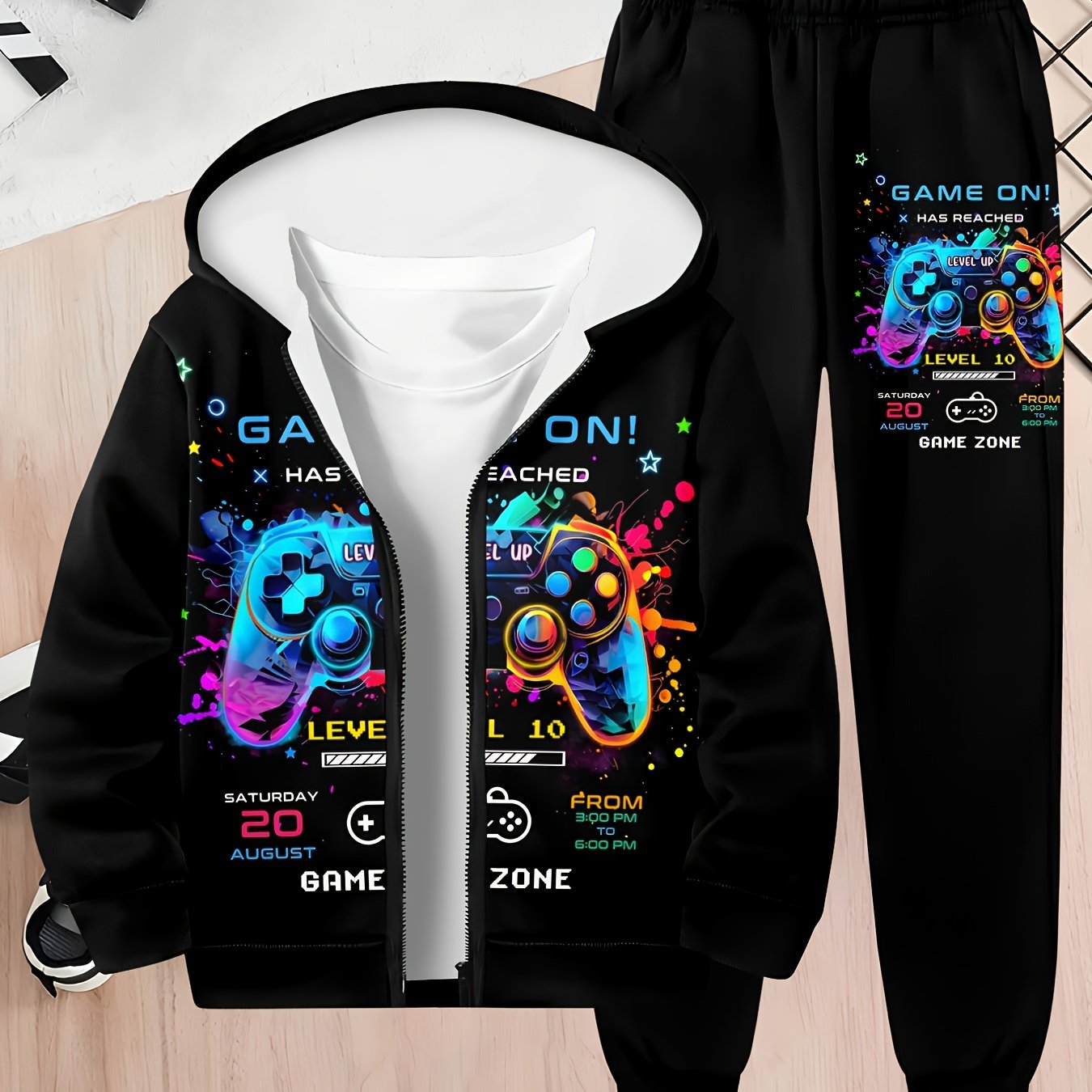 3d Printed Cool Printed Boys' Jackets And Trousers Suit For Autumn And Winter Hooded Zipper Cardigan+trousers Fashion Daily Casual Long Sleeve Sportswear., Perfect For Outdoor