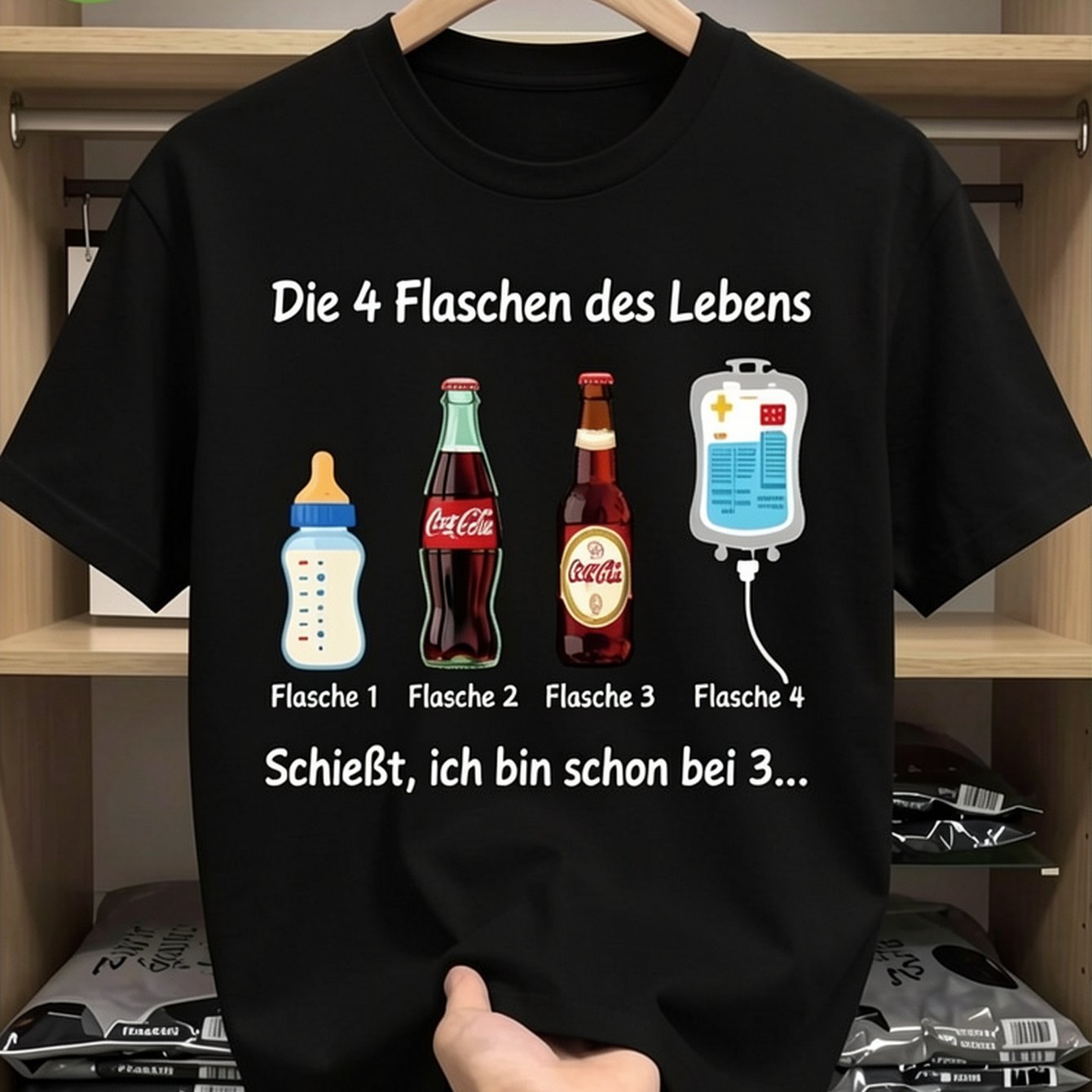 Funny Alcohol-free Party T-shirt Suitable For - German Beer With No Drinking Warning Label - Loose Fit Casual & Formal Tee For Birthdays, Weddings, Office Gifts - Black Shirt With German Text Label