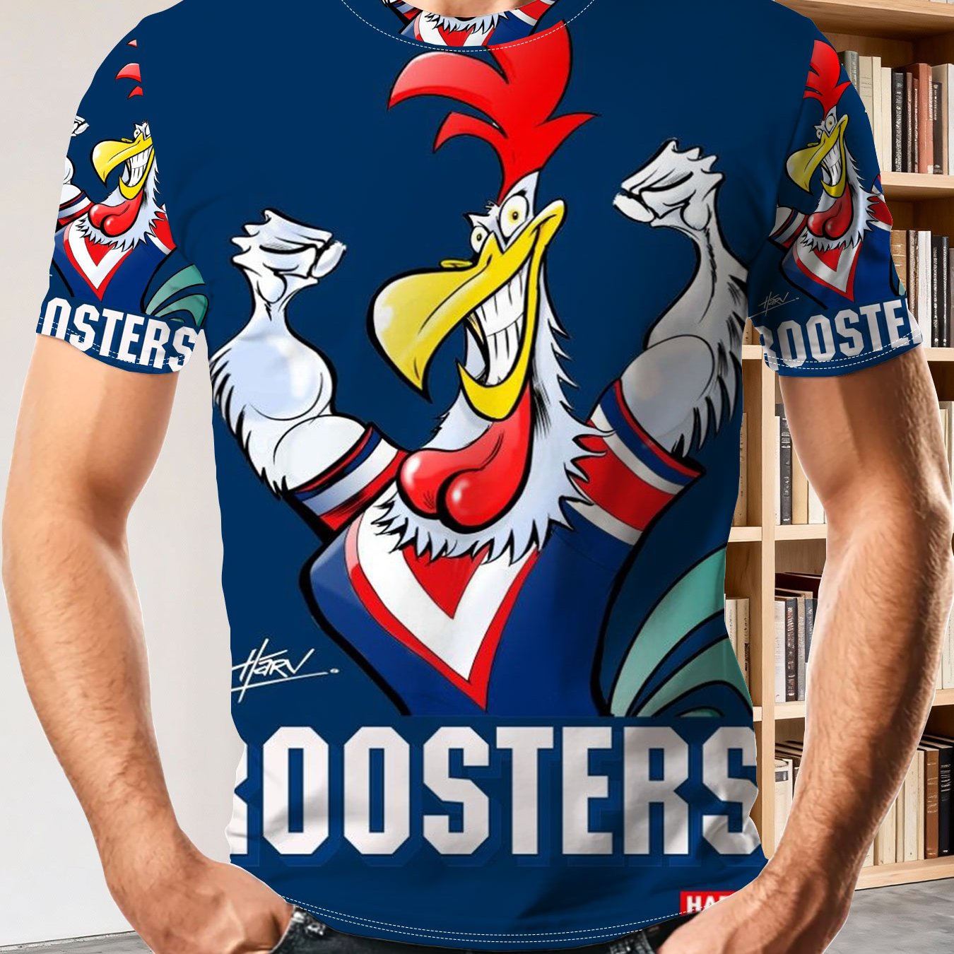 TEMU Men's Rooster Graphic T-shirt Breathable Polyester Casual Short Sleeve Tee For Sports Daily Wear Comfortable Cartoon Mascot Printed Crewneck Top
