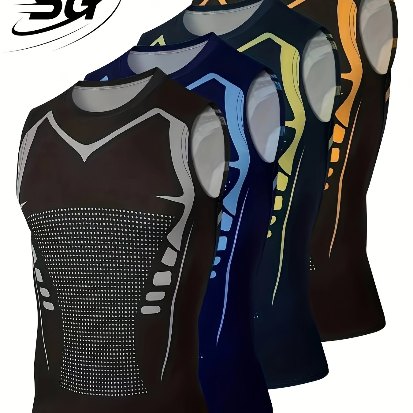 TEMU 4pcs Men's Printed Pattern Elastic Breathable Quick-dry Compression Sleeveless Sports Tank Tops, Comfortable Stretchy Moisture-wicking Fabric,