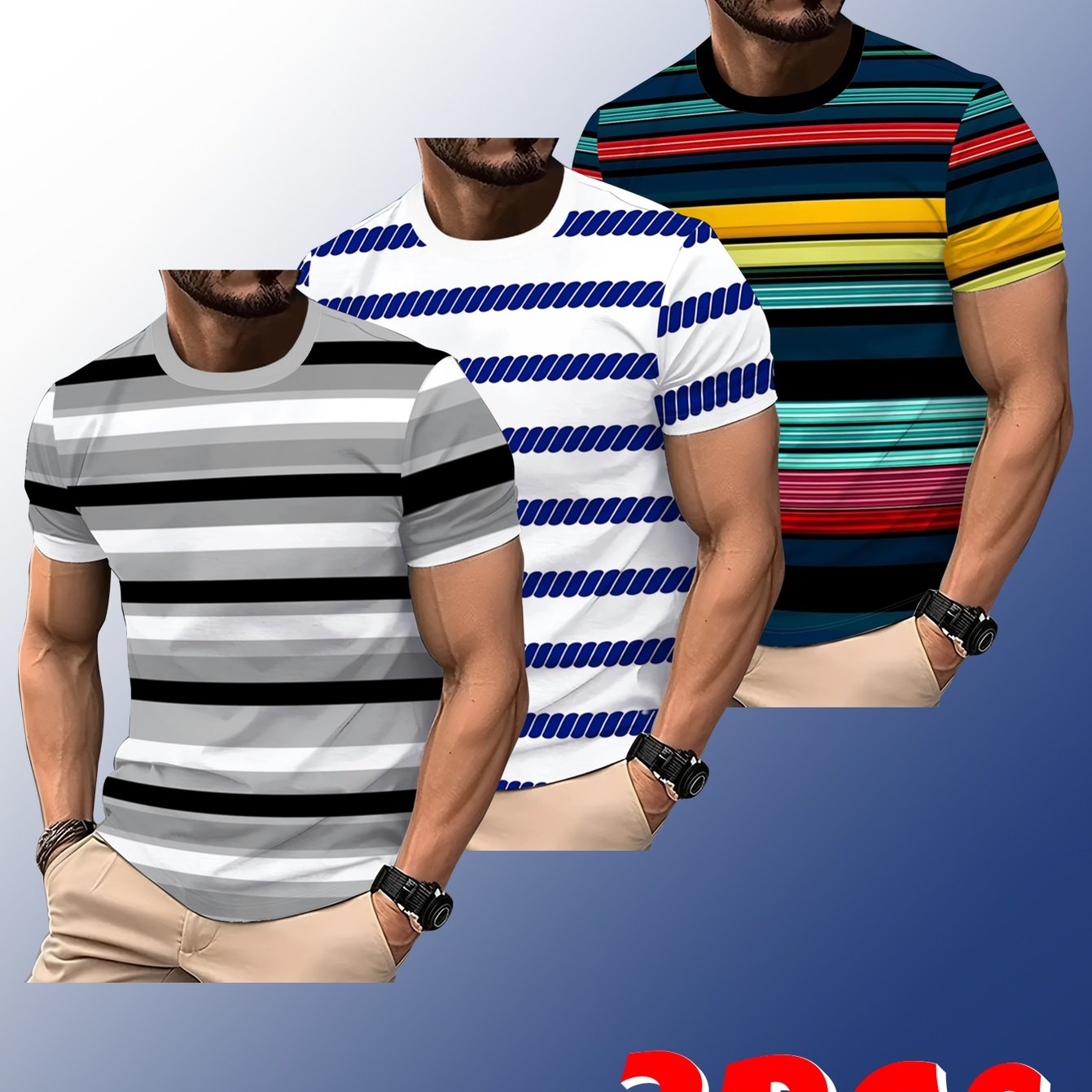 TEMU Men's 3pcs Set Trendy Short Sleeve T-shirts, Multi- Round Neck Tops For Casual Everyday Wear