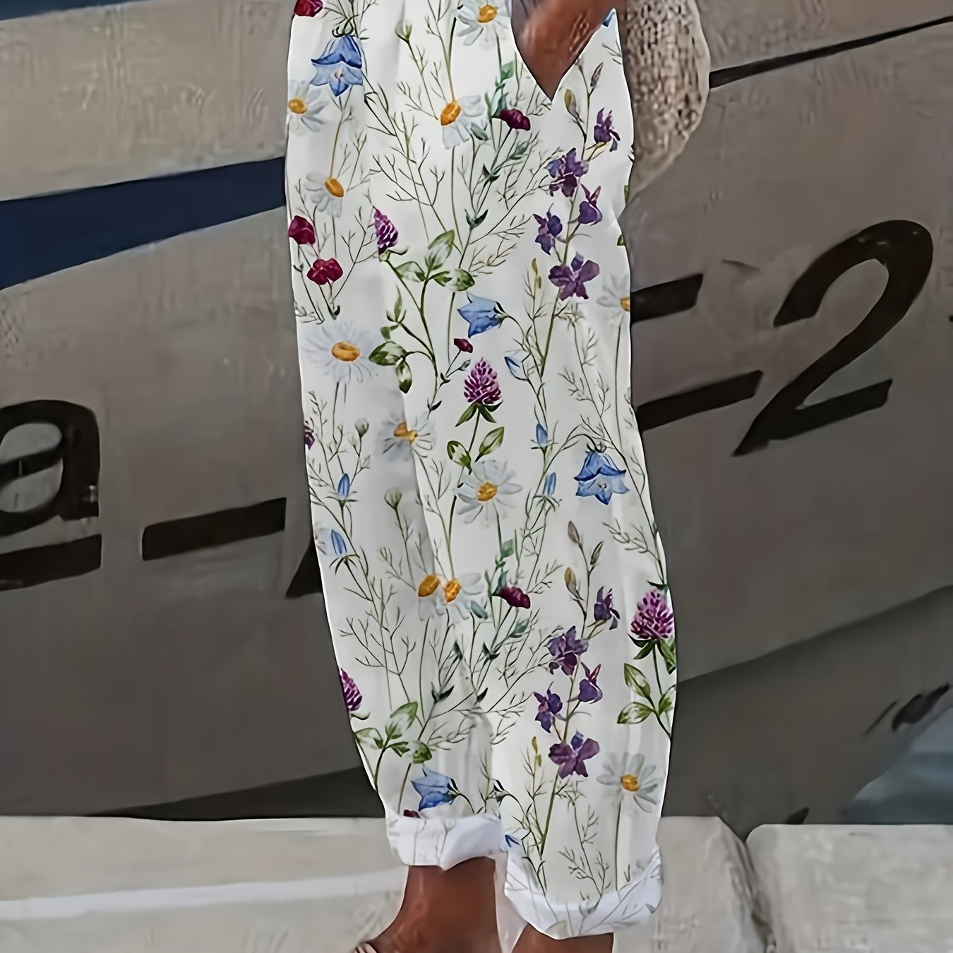 E-shop Einfache Blumenmuster Vielseitige Hose, Damen Casual Lockere Elastische Taille Sommerhose, Damenbekleidung