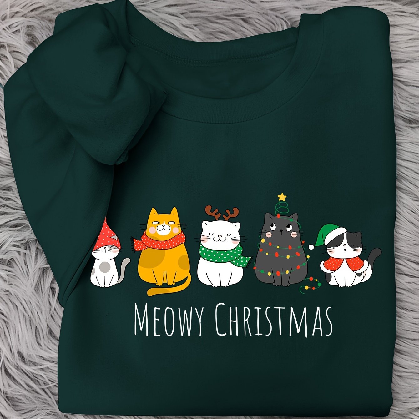 Image of Casual Crew Neck Sweatshirt Featuring A Christmas Print, Perfect For Winter And Autumn, Designed For Women